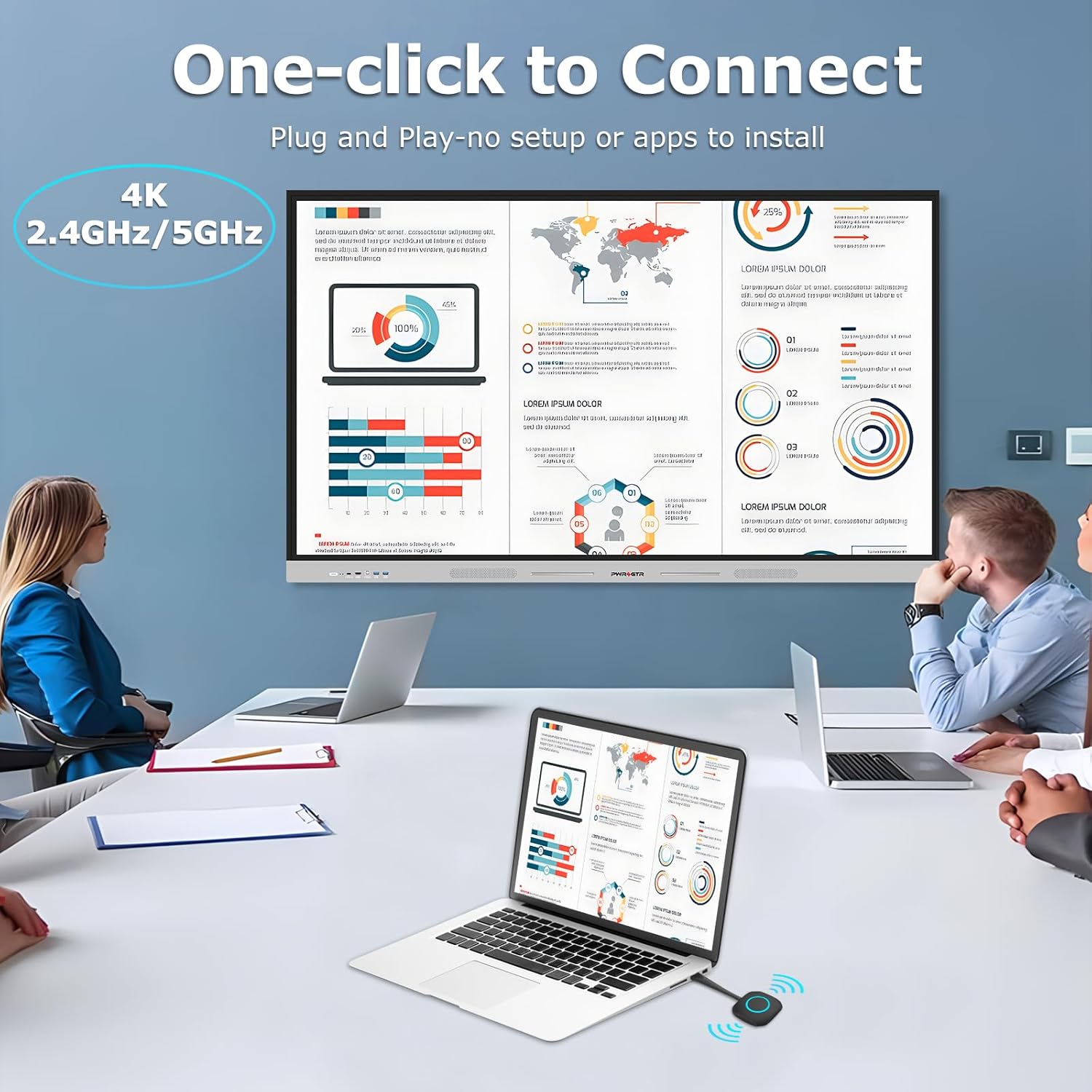 4K Wireless Display Adapter, Screen Wireless Transmitter USB Wireless Extender, Plug & Play, Support 2.4/5GHz for Streaming Video/Audio/File to Smart Whiteboard from Laptop/PC/iPad/Tablet/Mac