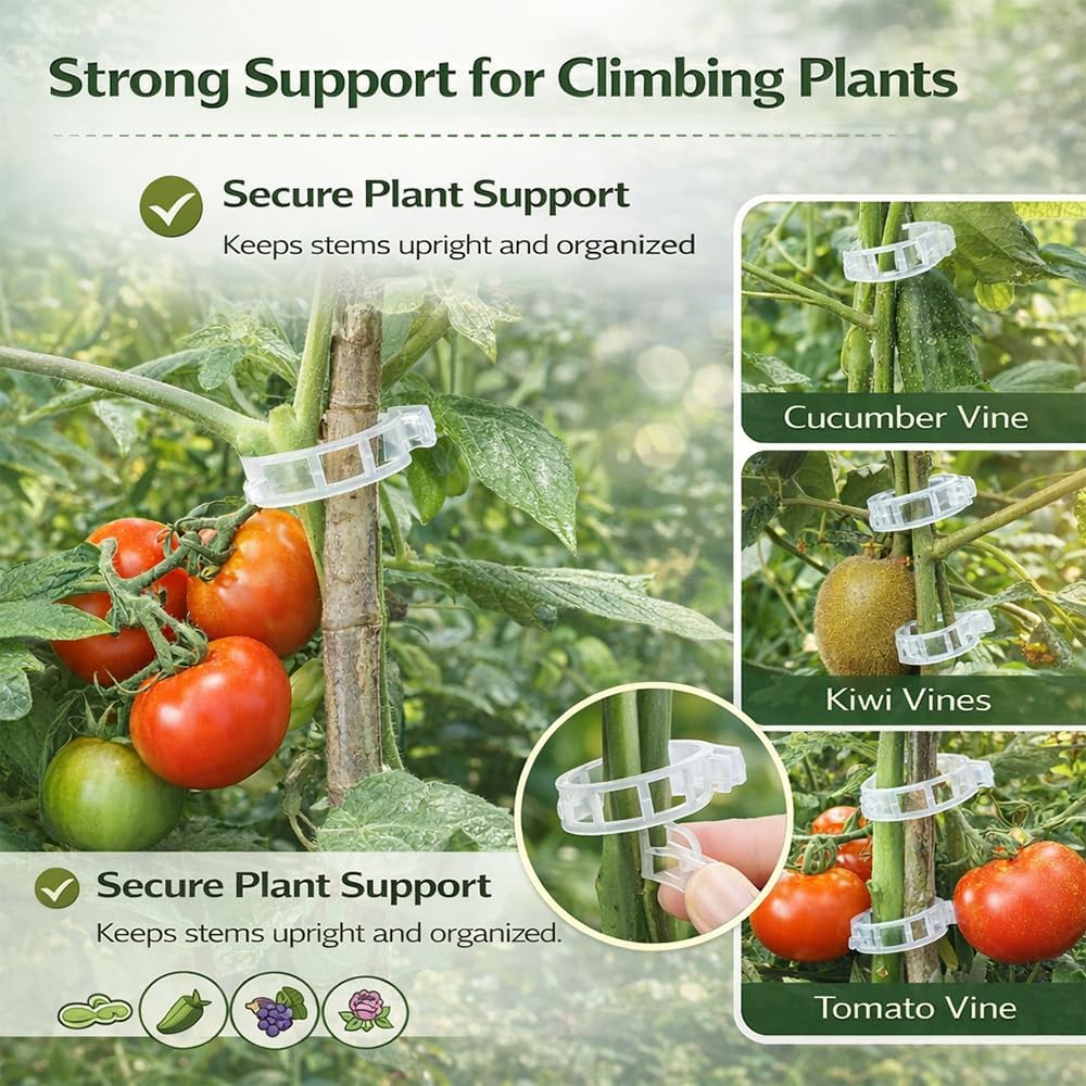 Tomato Clips for String Trellis Plant Support Clips Plastic Trellis Clips for Climbing Plants Grape Vine Vegetables Garden Clips Reusable Plant Fixing Clips (Black,200)