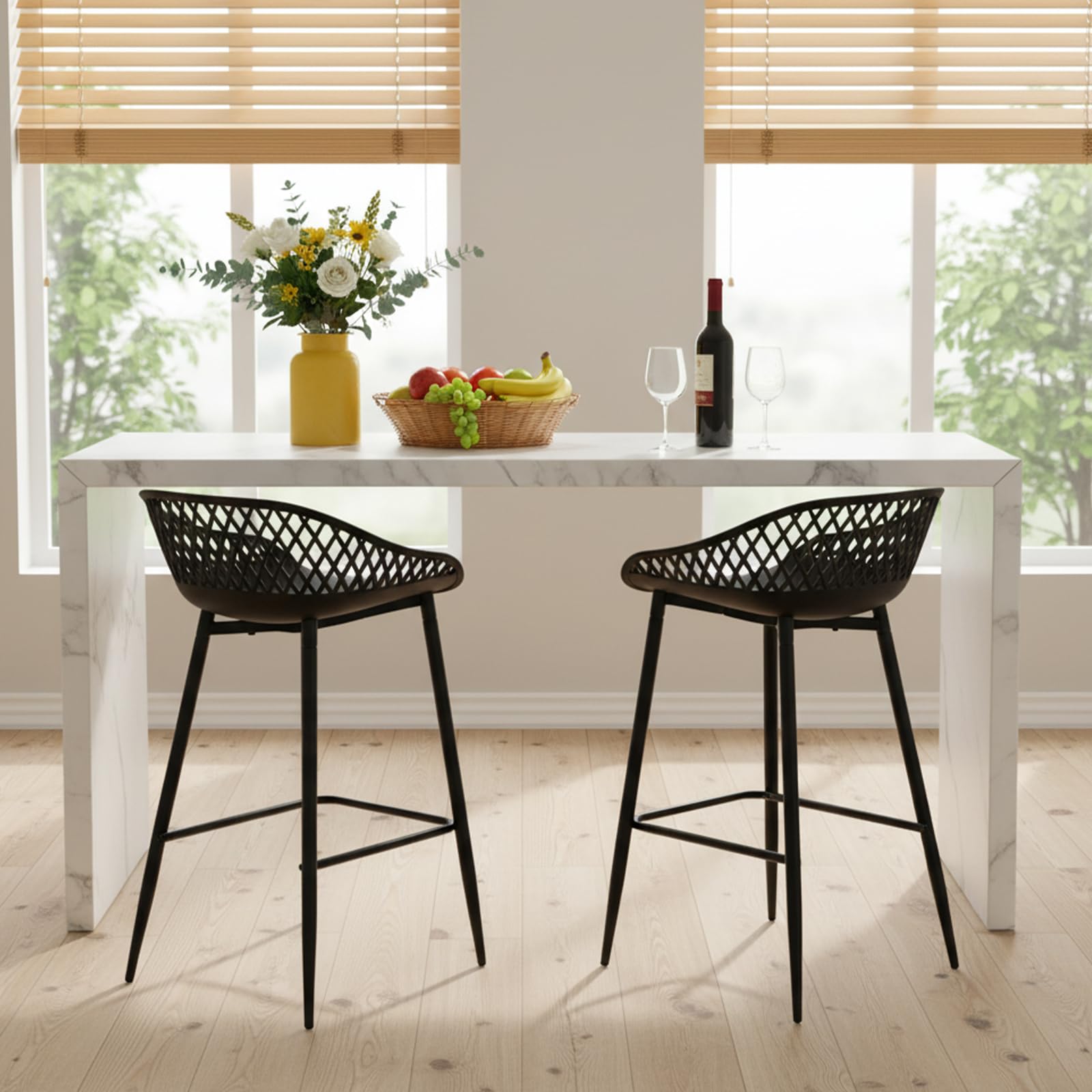 buybyroom Tabouret de Bar avec Dossier et Repose-Pieds, Lot de 4, Chaise Haute pour Cuisine, Îlot Central, Bar et Extérieur, Hauteur Assise 68cm, Pied en Métal, Noir