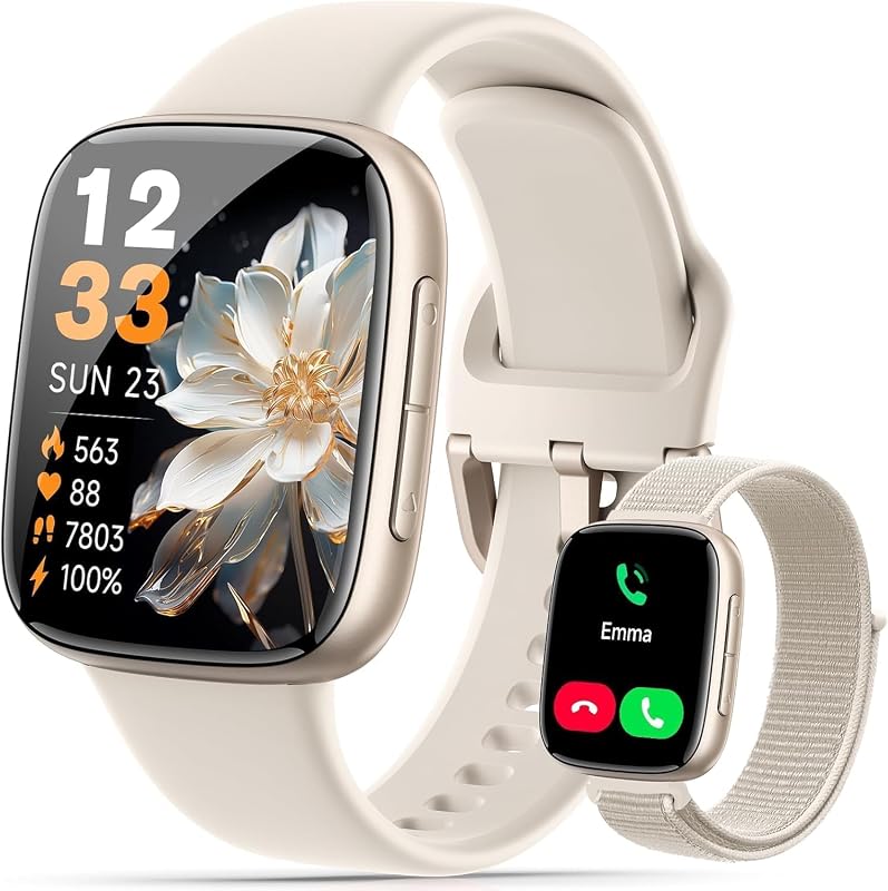 Smart Watches for Women Men, 1.85" HD AMOLED Smart Watch for Android iPhone, 3ATM Waterproof, Bluetooth Calls/Messages, SpO2/Heart Rate Monitor, Sleep Tracker, 120+ Sports Modes Fitness Watch, 2 Bands
