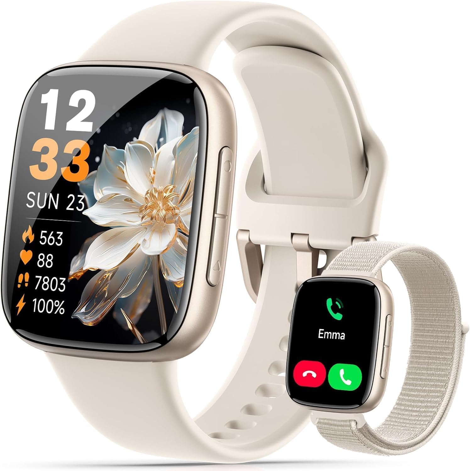 Smart Watches for Women Men, 1.8" HD AMOLED Smart Watch for Android iPhone, 3ATM Waterproof, Bluetooth Calls/Messages, Heart Rate Monitor, Sleep Tracker, 120+ Sports Modes Fitness Watch, 2 Bands