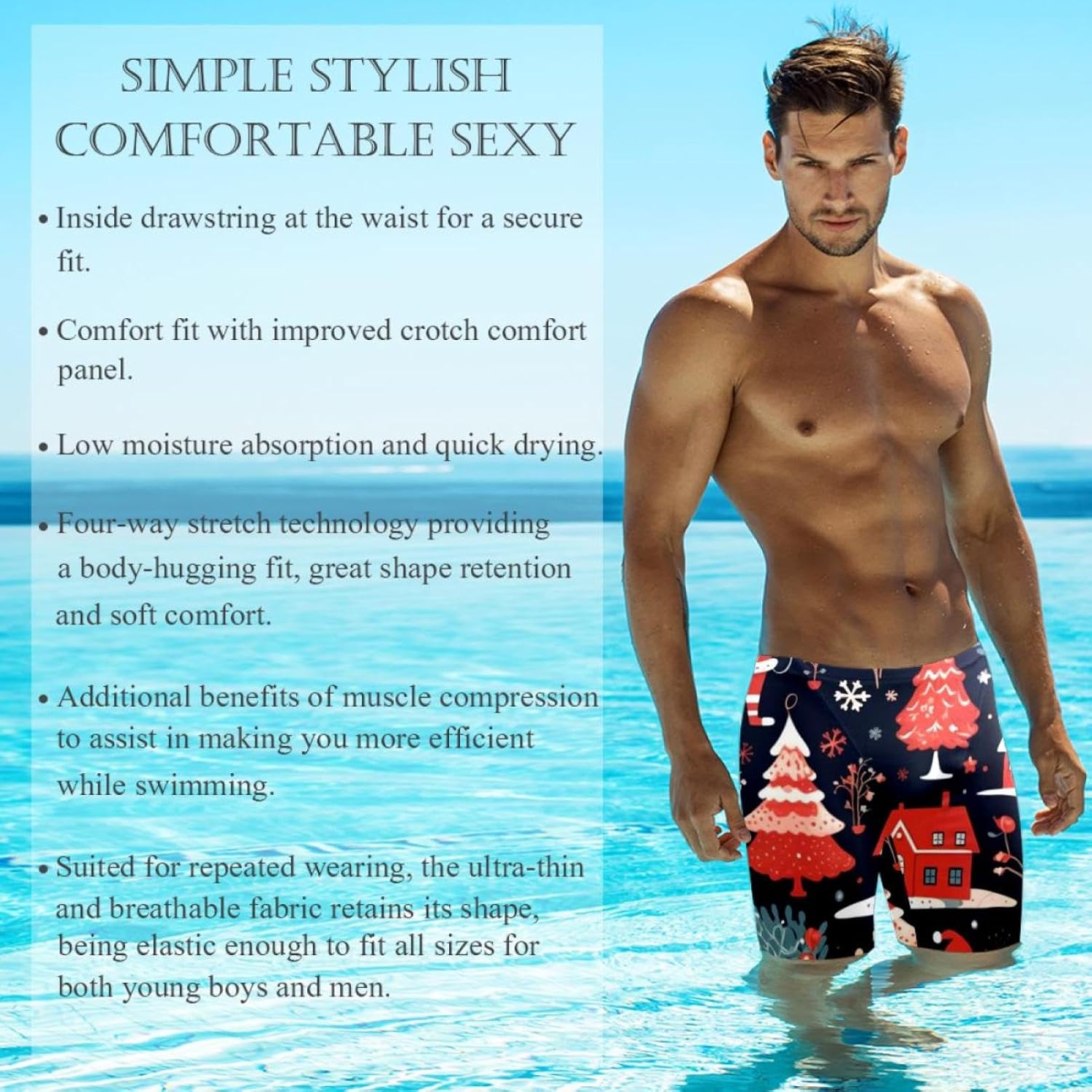 Christmas Elements Jammer Swimsuit Mens Swim Jammers Endurance Long Racing Training Swimsuit