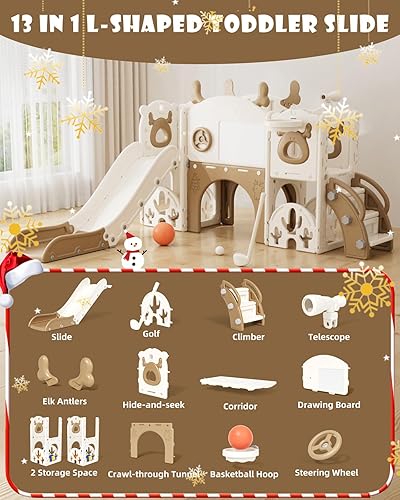 Miniatura 3 de XJD Tobogán infantil 13 en 1 para niños pequeños, nueva actualización con juego de golf, aro de baloncesto, tabla de dibujo para juego en interiores