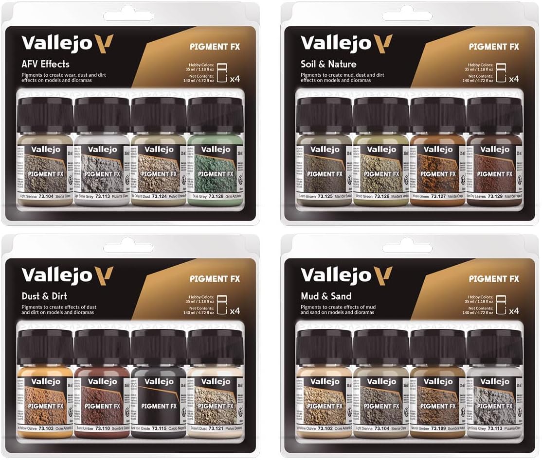 Vallejo - Pigment FX Stone & Cement Effect | Wide Range of Effects Caused by the Climate and Geographic Conditions | Contains 4 Bottles x 35 ml (1.18 fl.oz.)