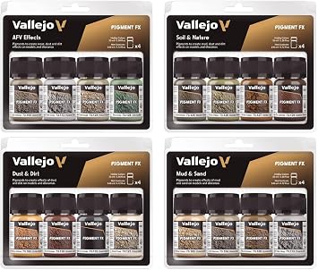Vallejo Pigment FX Set, 4 Synthetic Colors for Oxidation and Corrosion Effects, 35 ml Each, Includes Tutorial for Models and Dioramas