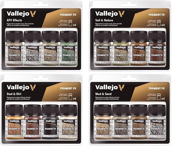 Vallejo Pigment FX Set, 4 Synthetic Colors for Oxidation and Corrosion Effects, 35 ml Each, Includes Tutorial for Models and Dioramas