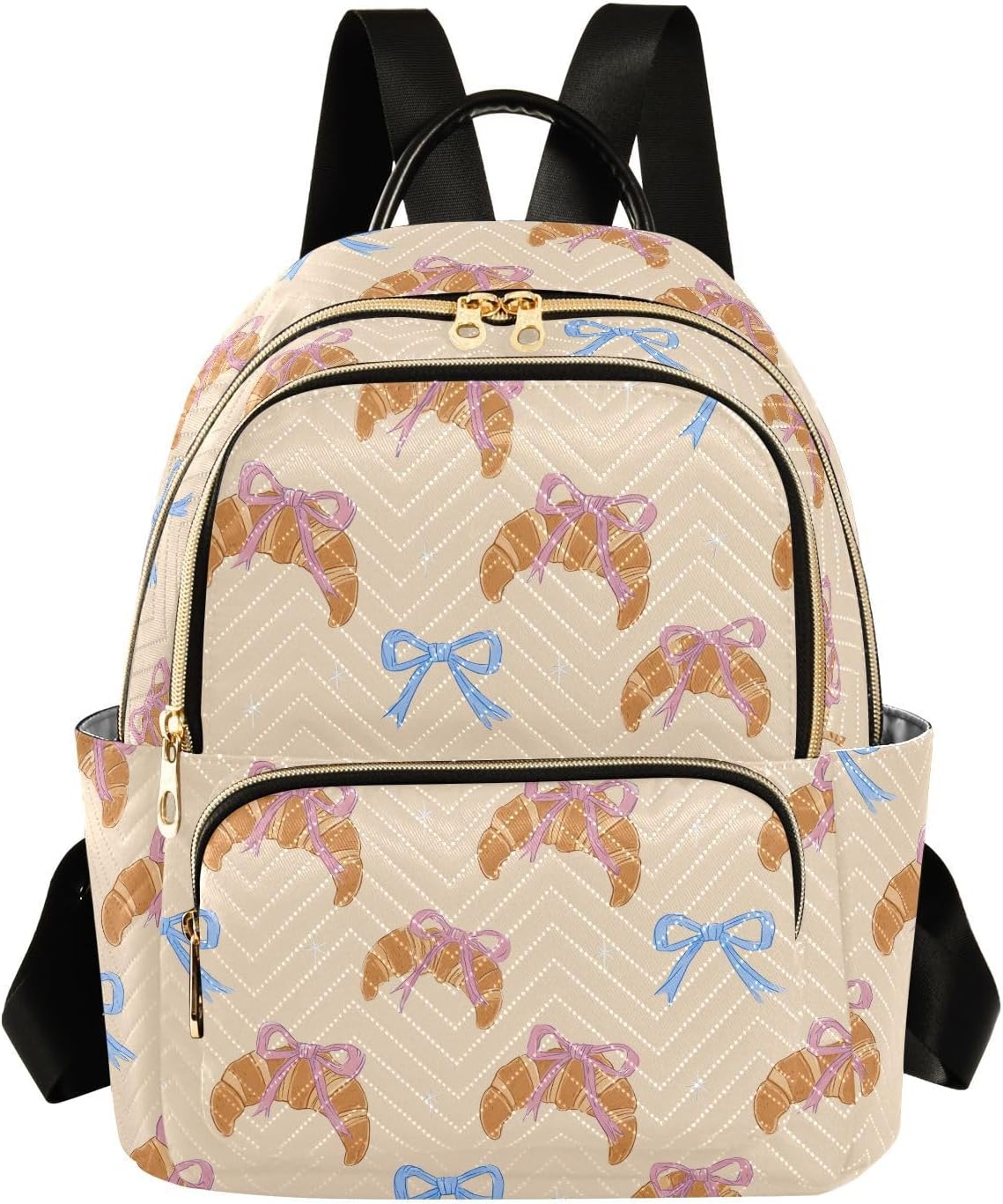 Bread Blue Pink Bow Backpack Purse for Women Shoulder Bag Fashion Daypack Ladies Handbag Lightweight Travel Bag Rucksack