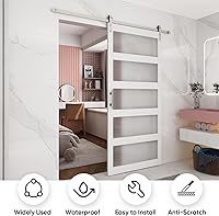 Vista 14 de BARNSMITH Puerta de granero de vidrio de 32 x 84 pulgadas con herrajes para puerta corrediza de níquel cepillado de 5.5 pies incluidos y asa