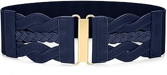 SANSTHS Vintage Stretchy Belt for Women, Womens Wide Elastic Belts for Dresses Coats, Fashion Womens Belts with Gold Buckle