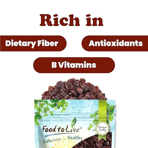 Miniatura 17 de Food to Live Pasas Sultana, 12 onzas, uvas secas naturales para hornear, aperitivos y mezclas de senderos. Sin azúcar añadido, sin sulfuro