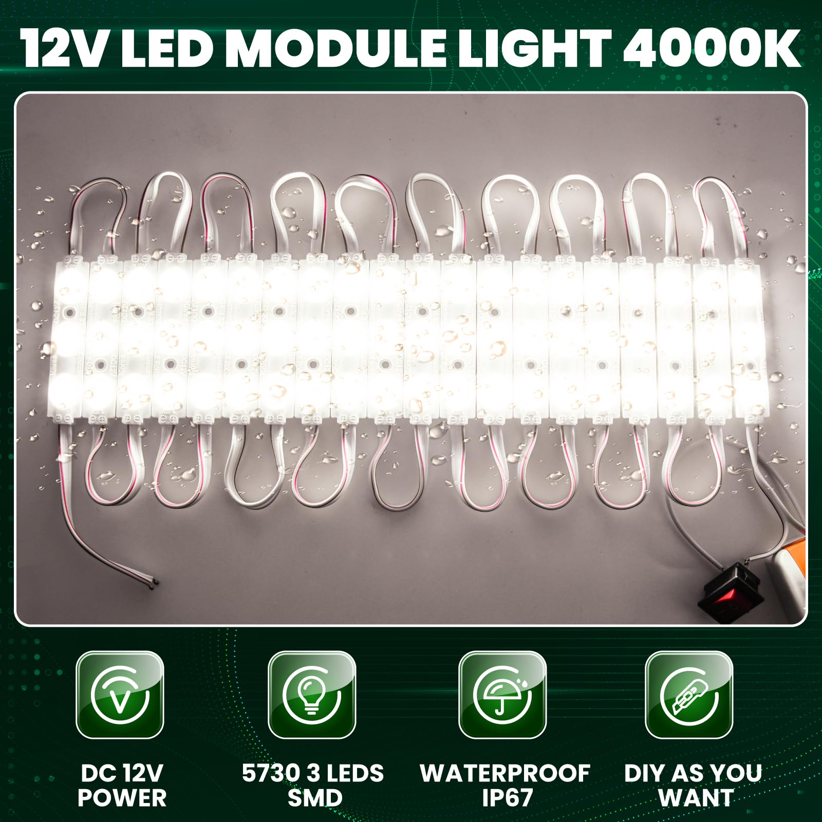 Vegena Bande LED 120 Leds Éclairage Intérieur Voiture 12V - Bande Lumineuse Camping Caravaning Bateau Avec Câble Extension