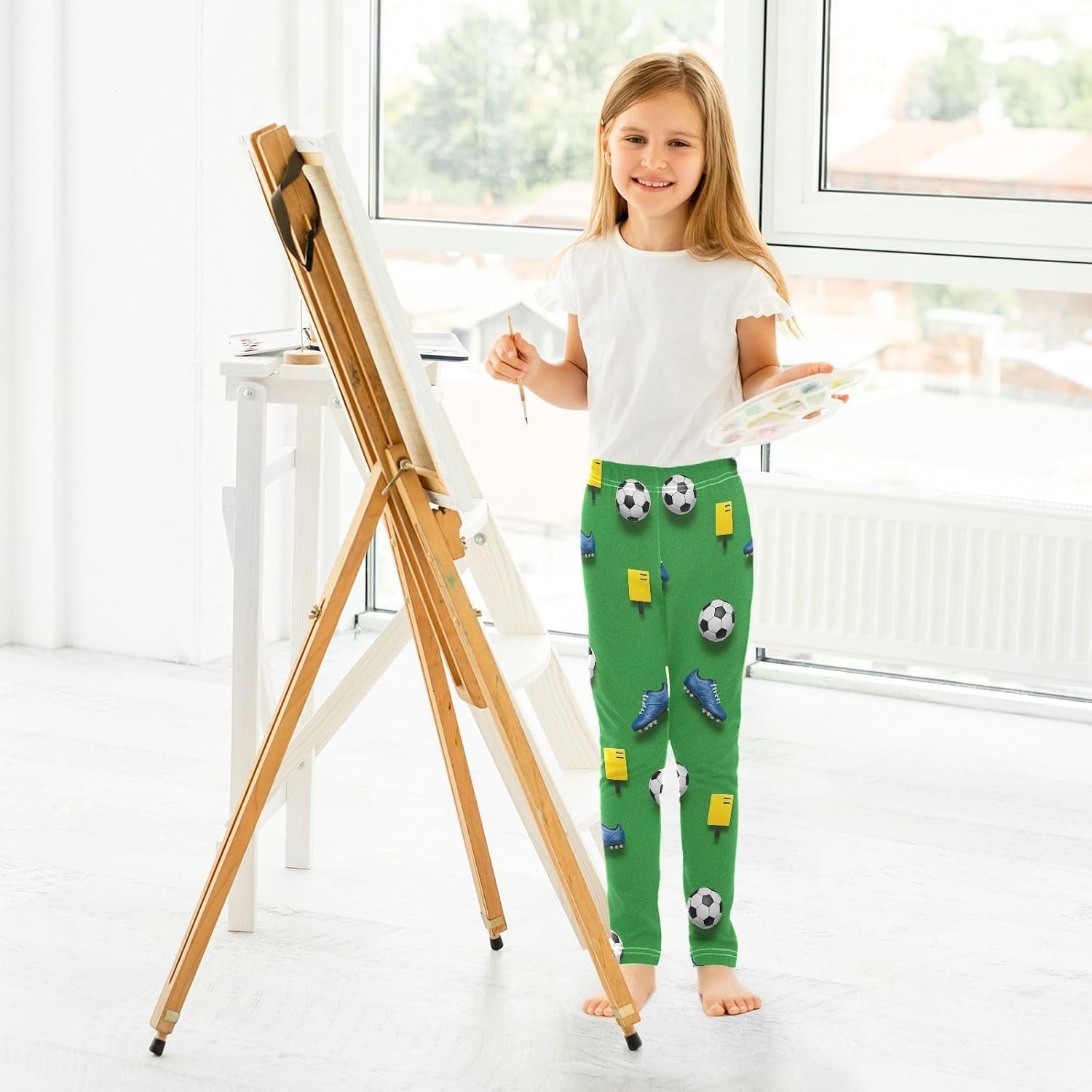 Girls Yoga Pants Soccer Ball Green