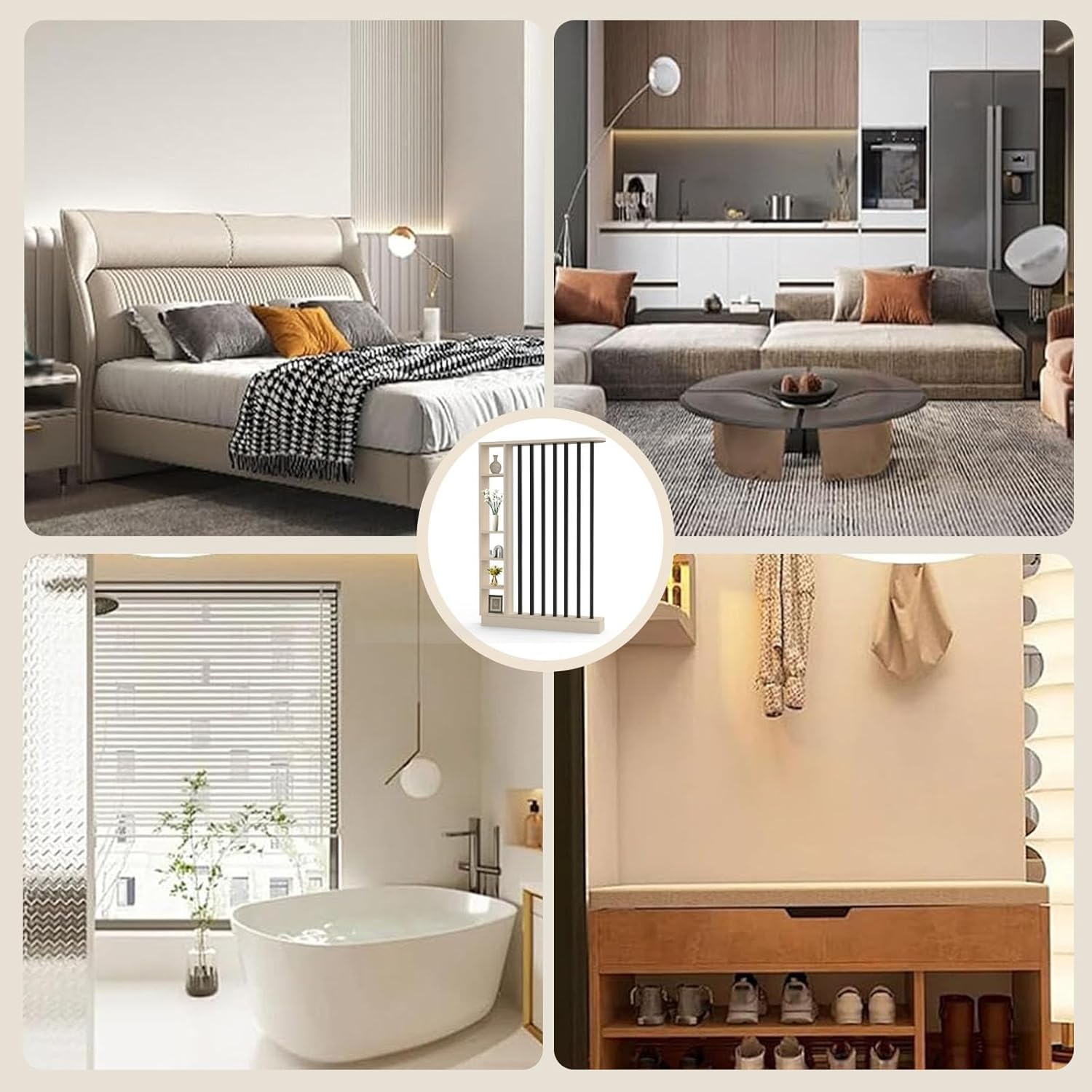 Wall Room Divider Room Divider Shelf Storage CabinetS Storage Display with Shelves Entry Hall Storage Rack Wood Separator Screen Wall Privacy Screens for Home Office Decorative,Gray Oak+White,L39 xW9