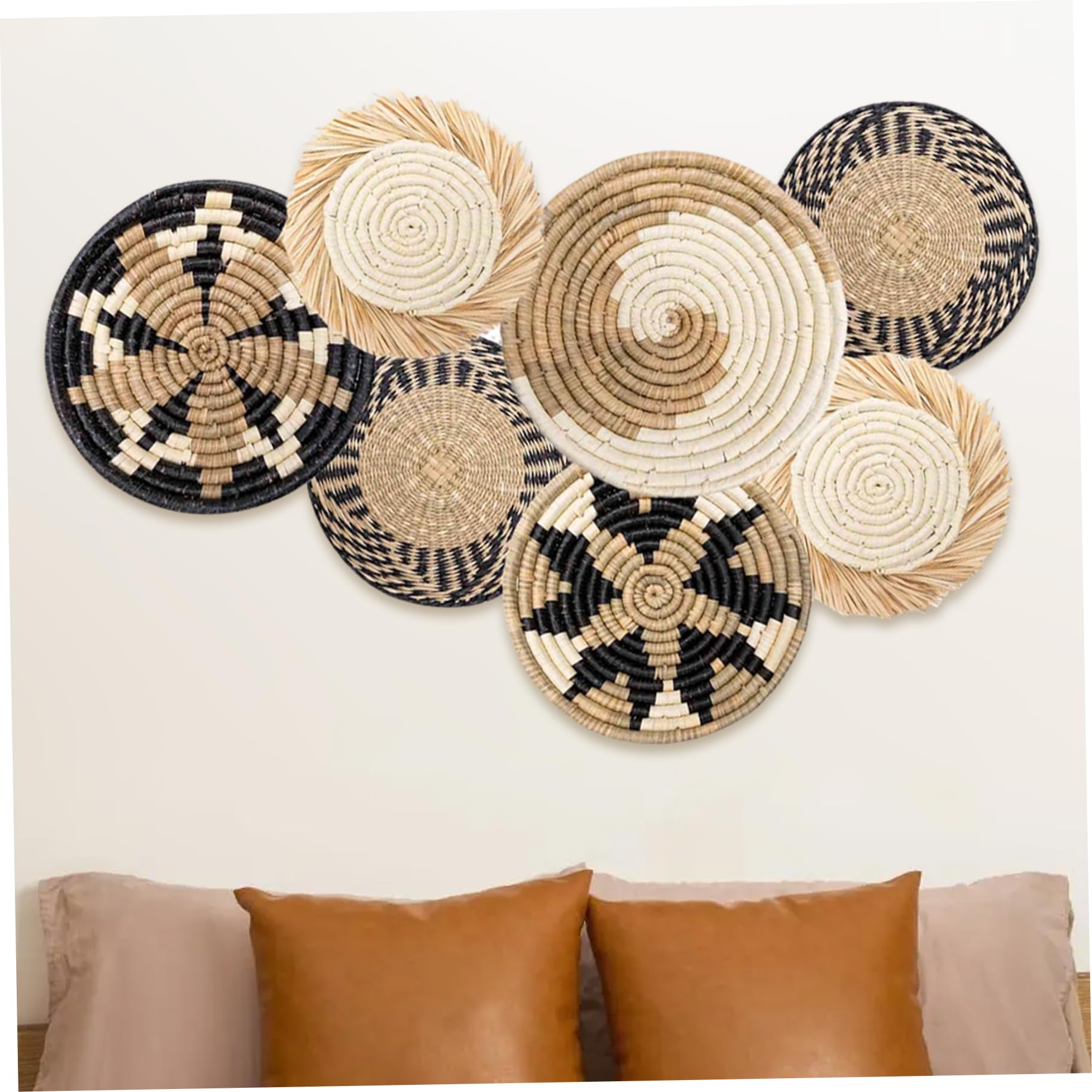 Decoración de Pared de Mimbre Tejida Colgante, 7 Uds., 4 tamaños, decoración rústica de Cesta de Granja para Comedor