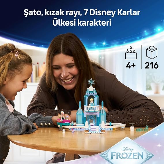 LEGO Disney Princess Karlar Ülkesi Elsa'nın Buz Şatosu ve Kar Kızağı Macerası 43281 – 4 Yaş ve Üzeri Çocuklar için Elsa, Anna ve Olaf Karakterleri İçeren Oyuncak Yapım Seti, Hediye Fikri (216 Parça)