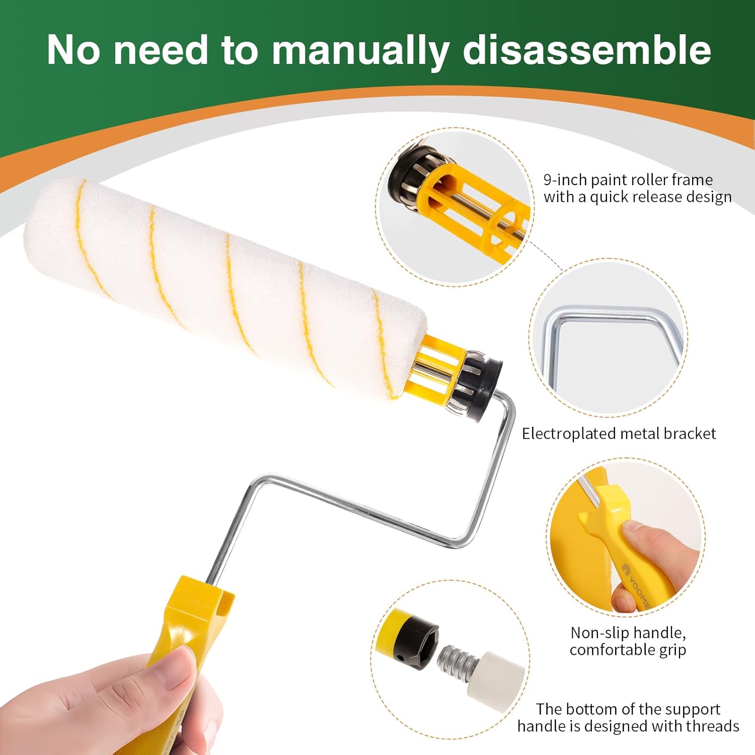 VOOMEY Microfiber Paint Roller 9 Inch with Foot-Operated Paint Tray, Paint Roller Frame, Paint Tray Liner,Painting Tools are Suitable for Walls, Doors, Windows, cabinets, etc