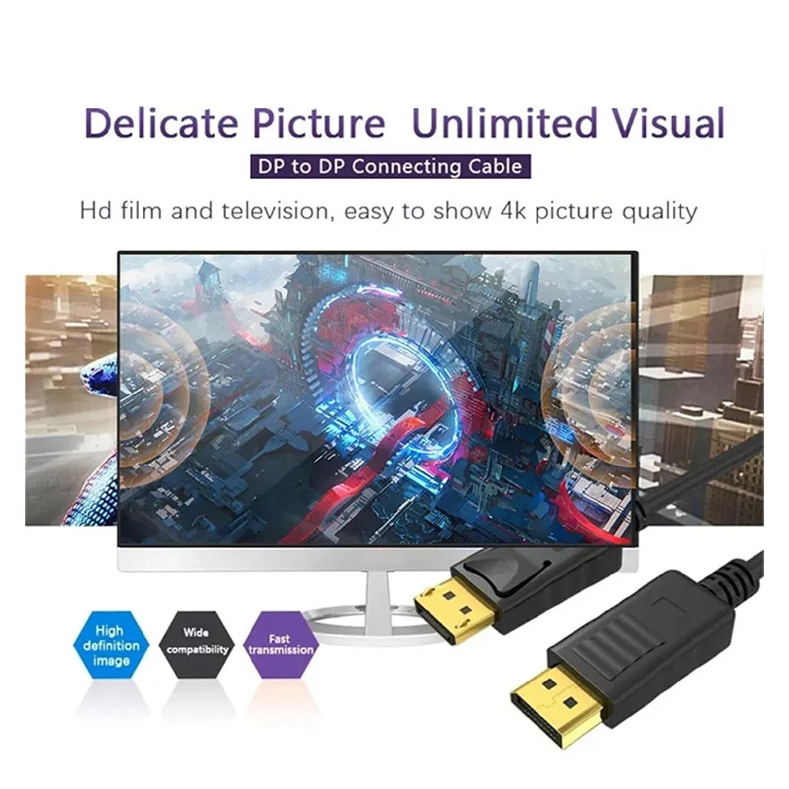Câble DisplayPort Vers HDMI 4K (mâle Vers Mâle, Vidéo Et Audio) Fonctionne For Ordinateur/ordinateur Portable/TV/projecteur/moniteur