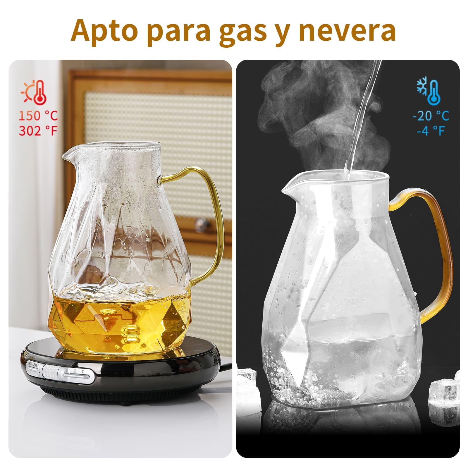 MESNEY Jarra de Agua Cristal con Filtro 1600ml con Tapa, Vidrio de Borosilicato Resistente al Calor, Jarra de Agua Cristal para Té o Zumo Frío y Caliente para Cocina o Nevera