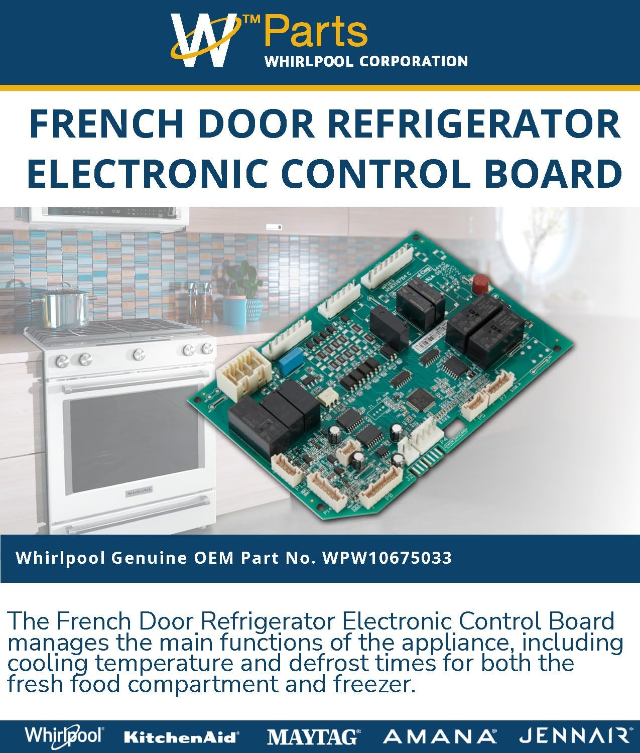 Whirlpool WPW10675033 Genuine OEM French Door Refrigerator Electronic Control Board Replacement Part - Replaces W10852119, W10811365, W10675033
