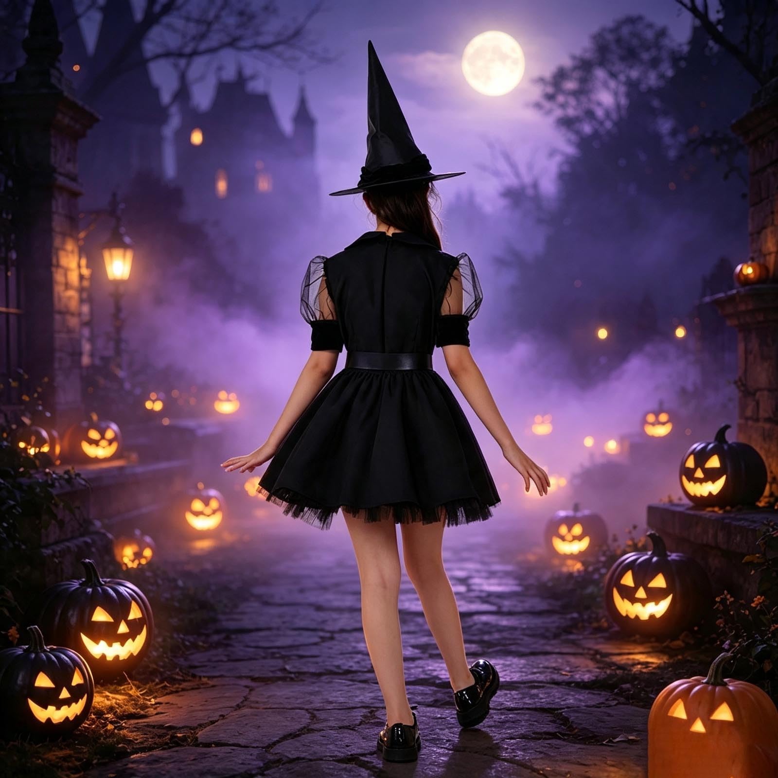 Generisch Incantevole costume da strega per bambini con maniche a scalate, abito nero per ragazze, vestito magico per feste per bambini, vestito per travestimenti per la stagione