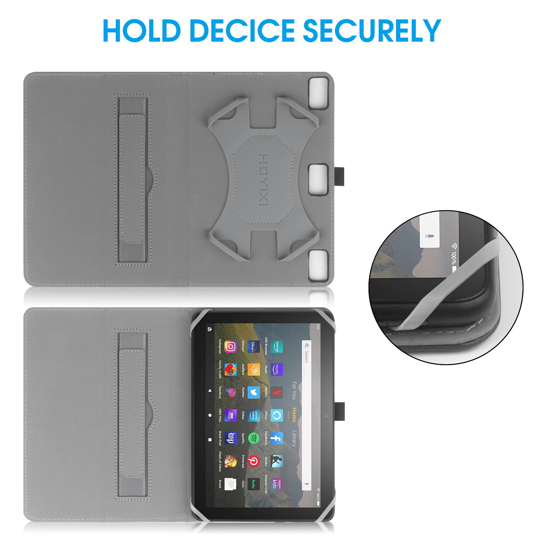 Acelive Custodia Universale Con Supporto Per Tablet 7-8 Pollici - Fodera Con Elastici, Tracolla E Portamatite - 3