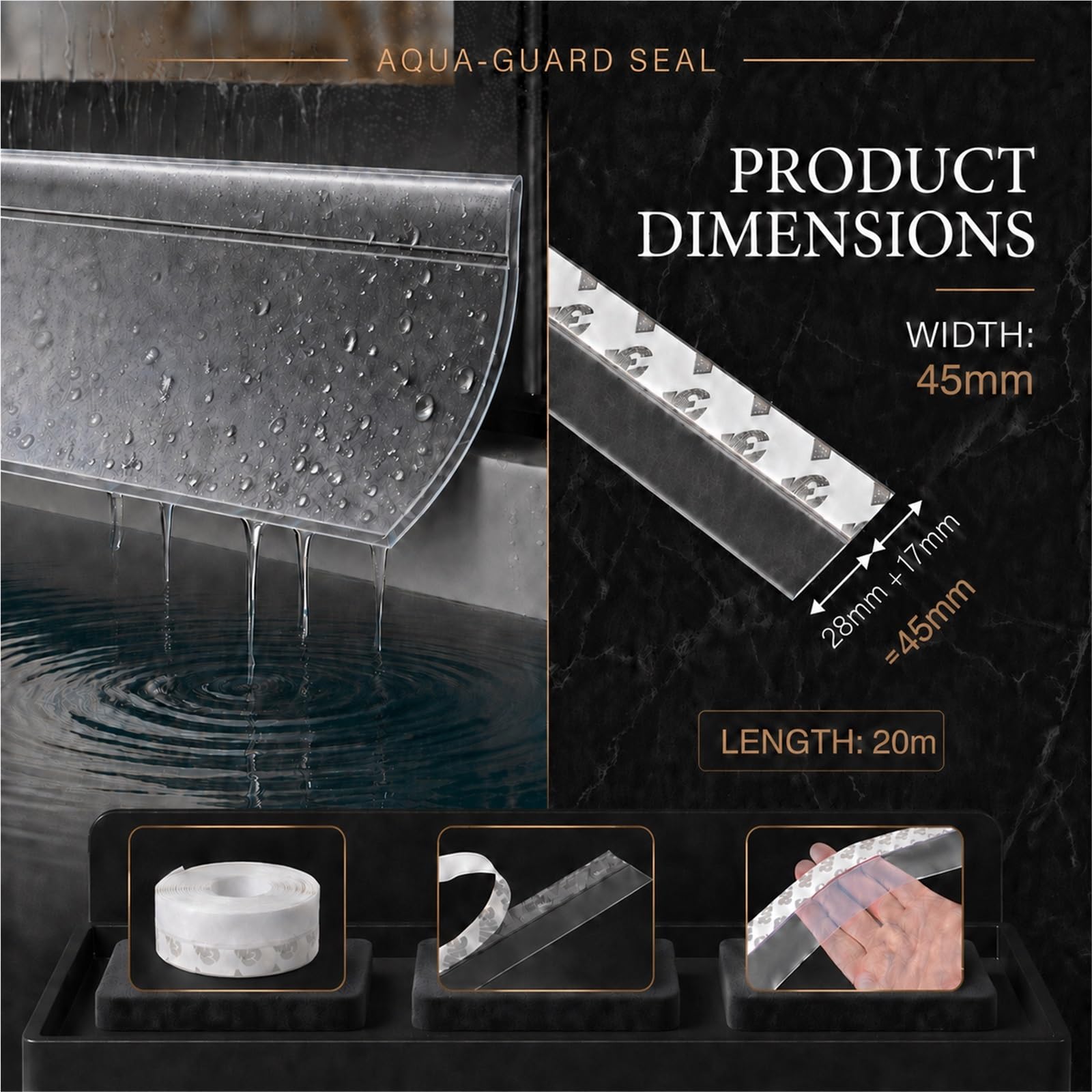 Barrera de Lluvia Autoadhesiva para Ventanas y Puertas, Deflector de Lluvia Exterior para Burlete Ventana, Tira de Goma Impermeable Flexible y Cortable 3m/5m/10m 35/45mm(Transparent,45mm*20M)