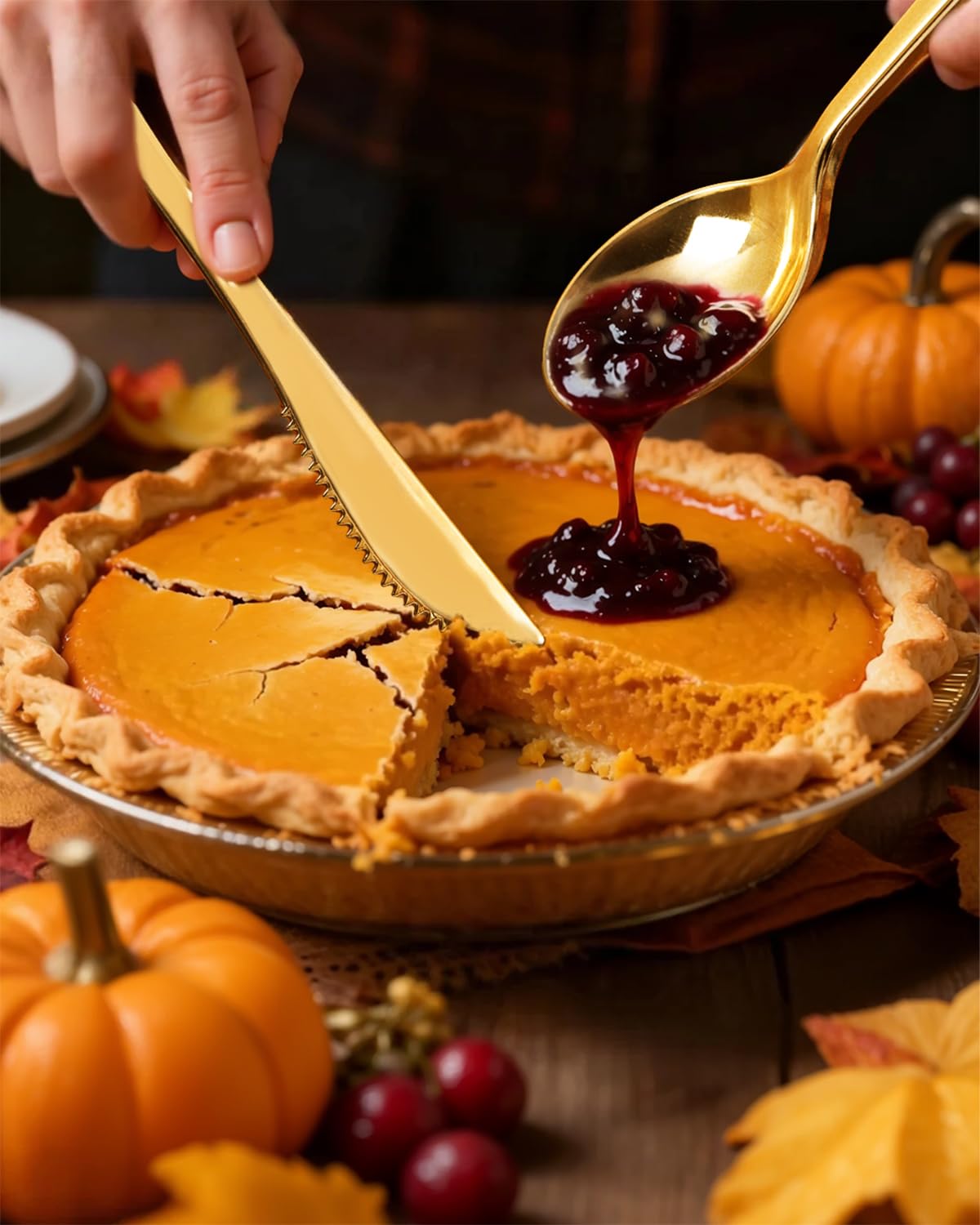 PULOTE 150PCS Thanksgiving Gold Plastic Silverware Disposable - Heavy Duty Gold Plastic Cutlery - Gold Plastic Utensils Set Include 50 Knives,50 Forks,50 Spoons for Party&Wedding