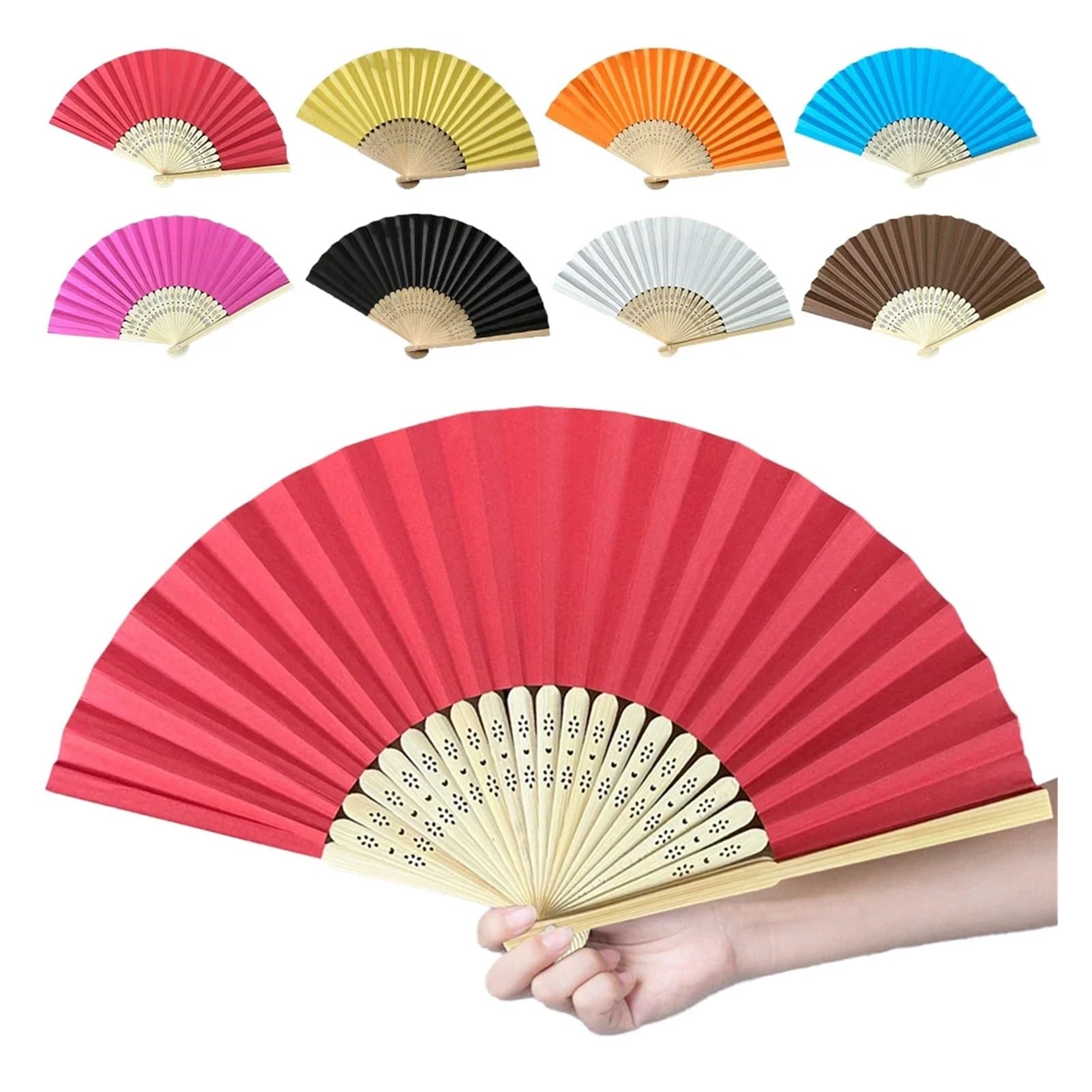 Handfächer aus Papier in Taschenform, faltbar, einfarbig, Gastfächer, DIY-Geschenk, Hochzeit, Geburtstag, Sommerparty(10PCS Black)