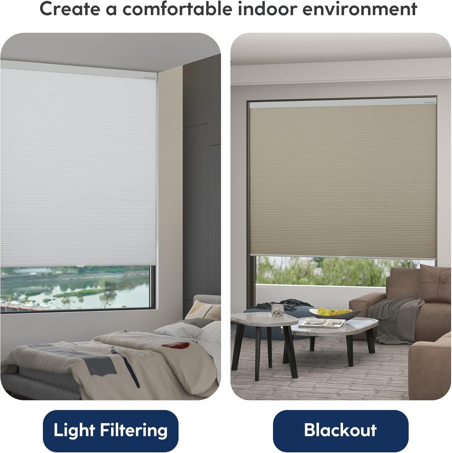 Cellular Shades Cordless Top Down Bottom Up Honeycomb Blinds, Blackout Window Shades with Thermal Insulation, Easy to Install Custom Size for Home & Office White(Blackout) 36" W x 72" H