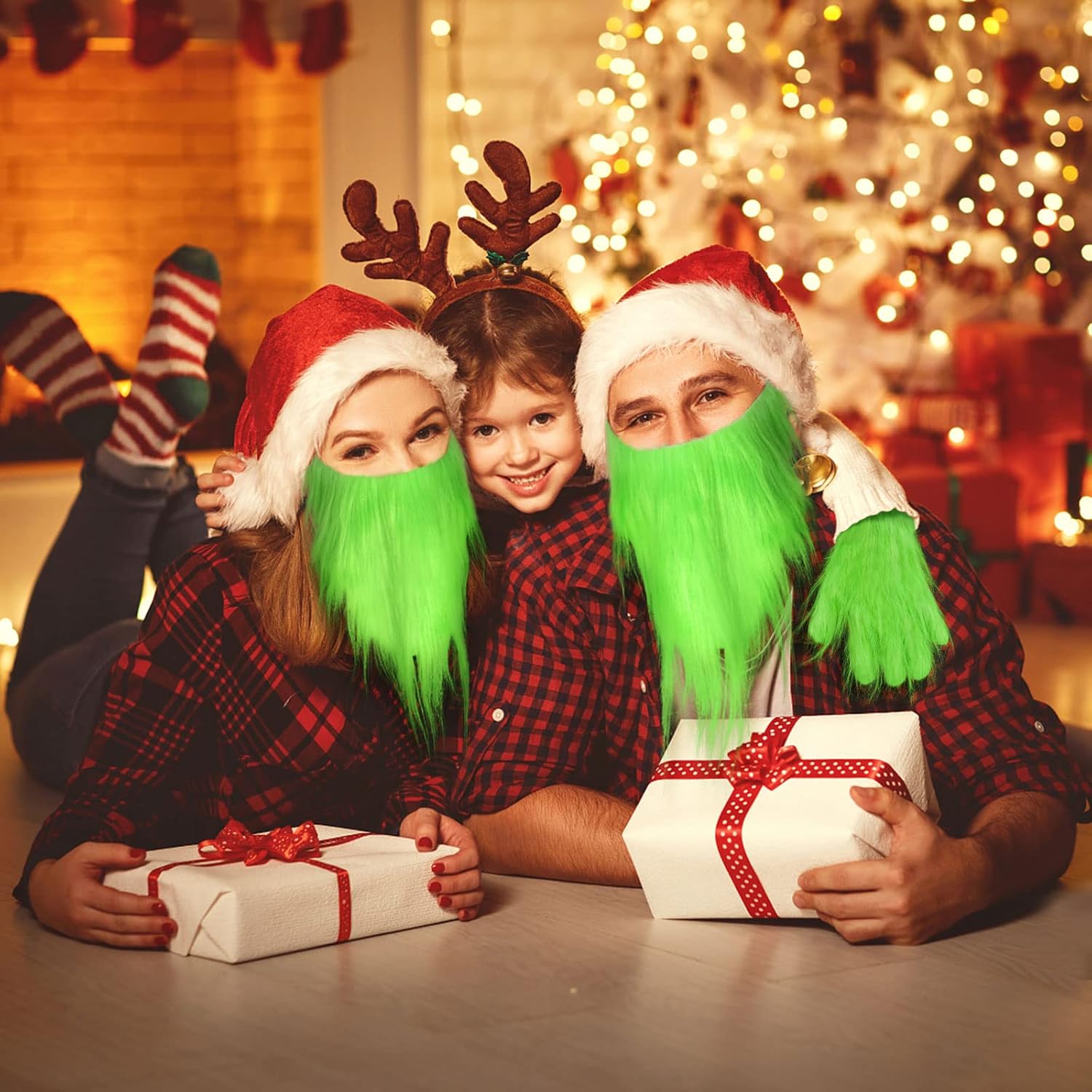 Hxezoc Green Monster Costume Accessories Christmas Plush Beard Santa Hat and Furry Gloves for Kids Adults Novelty Cosplay Costume Christmas Holiday Party Props Supplies - Image 4