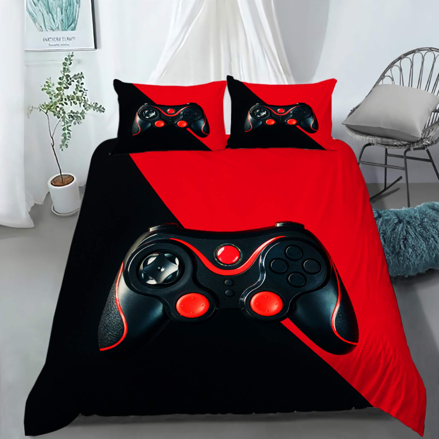 AILONEN Gamer Bedding Sets for Boys, Gaming Duvet Cover Set King Size,Boys Video Games Comforter Cover, Bed Set for Teen Boys Bedroom,Gamepad