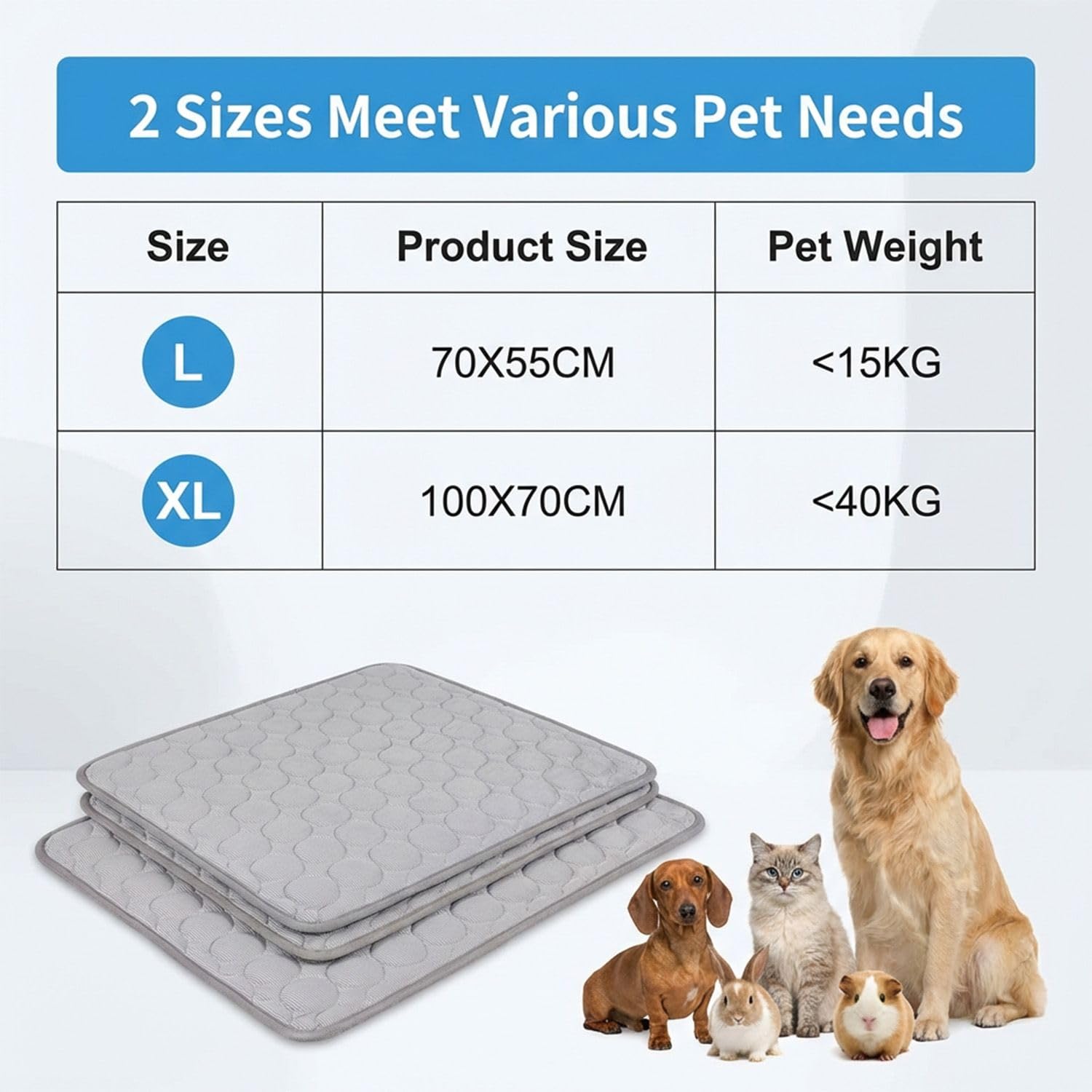 Kühlmatte für Hunde & Katzen, SelbstKühlende Hundematte & Kühlkissen Waschbar für Zuhause, Auto & Reise - Kühldecke für Haustiere wie Katzen (100x70cm)