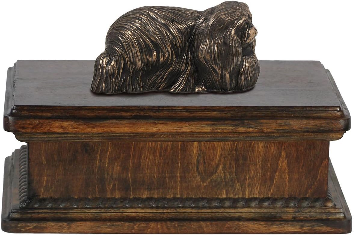 Art-Dog Custom Dog Mama Sitting Statue Memorial Urn - Handmade Cold Cast Bronze on Birch Base – Sturdy and Stylish Urn for Dog’s Ashes – 24,5x29x21cm – 5l – Pekingese