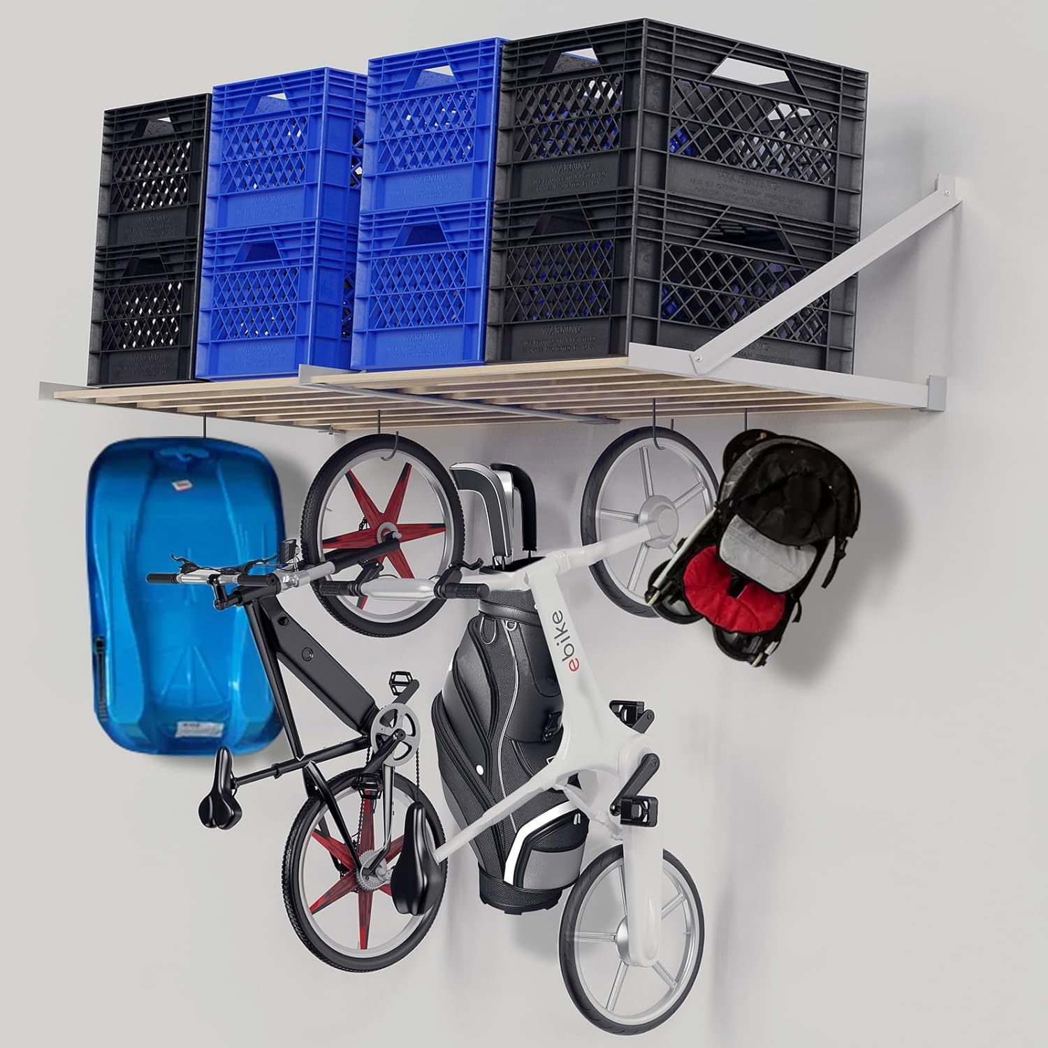 8 Feet Garage Shelving Wall,White Universal Garage Storage Kit,Garage Wall Mounted Shelving System for Garage/Laundry/Kitchen/Hut (8-ft Length x 33.5-in Depth)