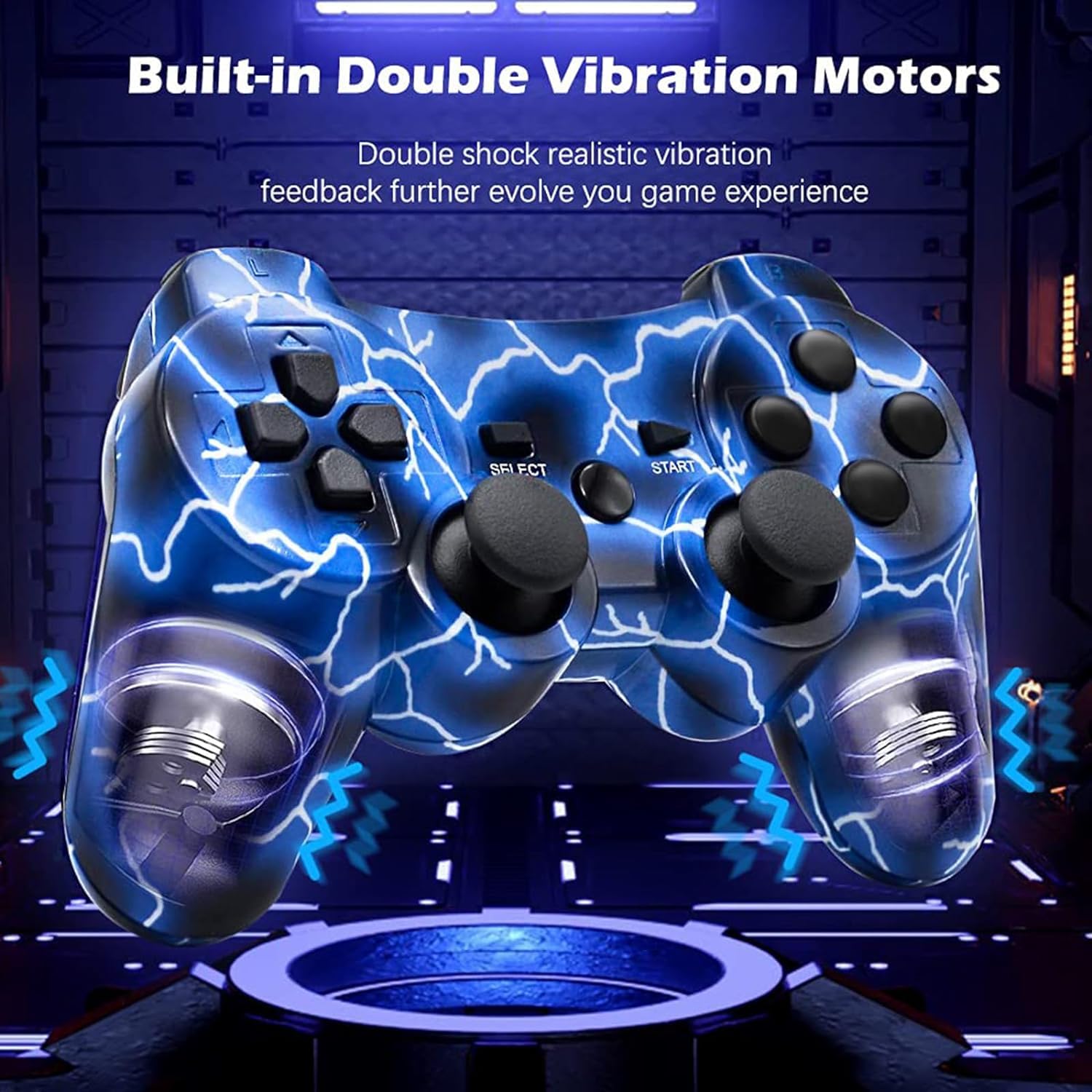 Degulan Controlador para PS-3 inalámbrico, joystick remoto para juegos para Play 3 con cable de carga (BlueFlash y PurpleSky)