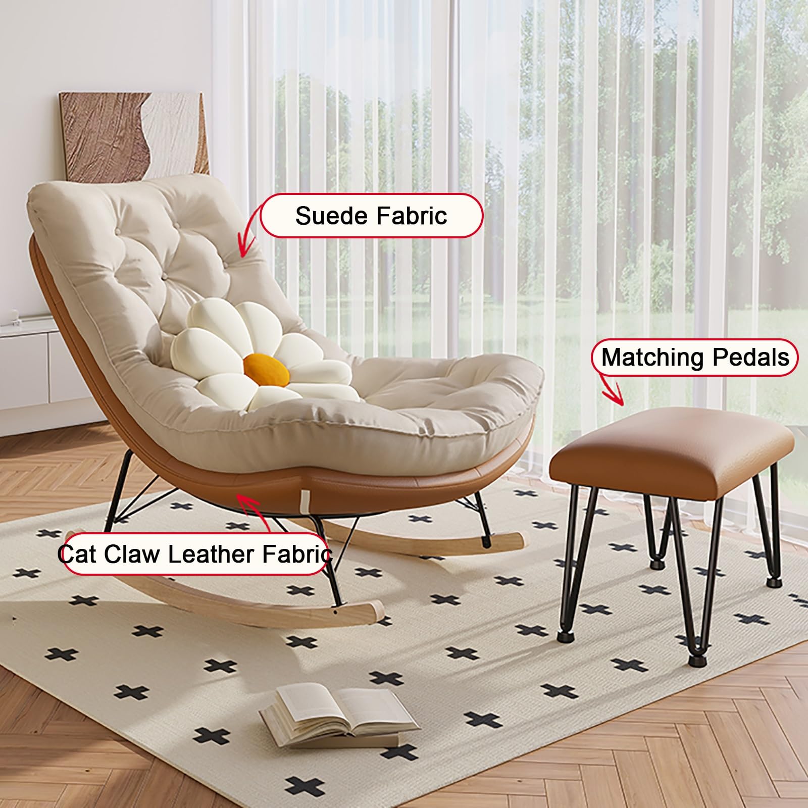 Schaukelstuhl für Kinderzimmer, Lazy Sofa Schaukelstühle，mit Hoher Rückenlehne Schaukelsessel, für Kinderzimmer, Schlafzimmer, Wohnzimmer (Color : Off-White, Size : A)