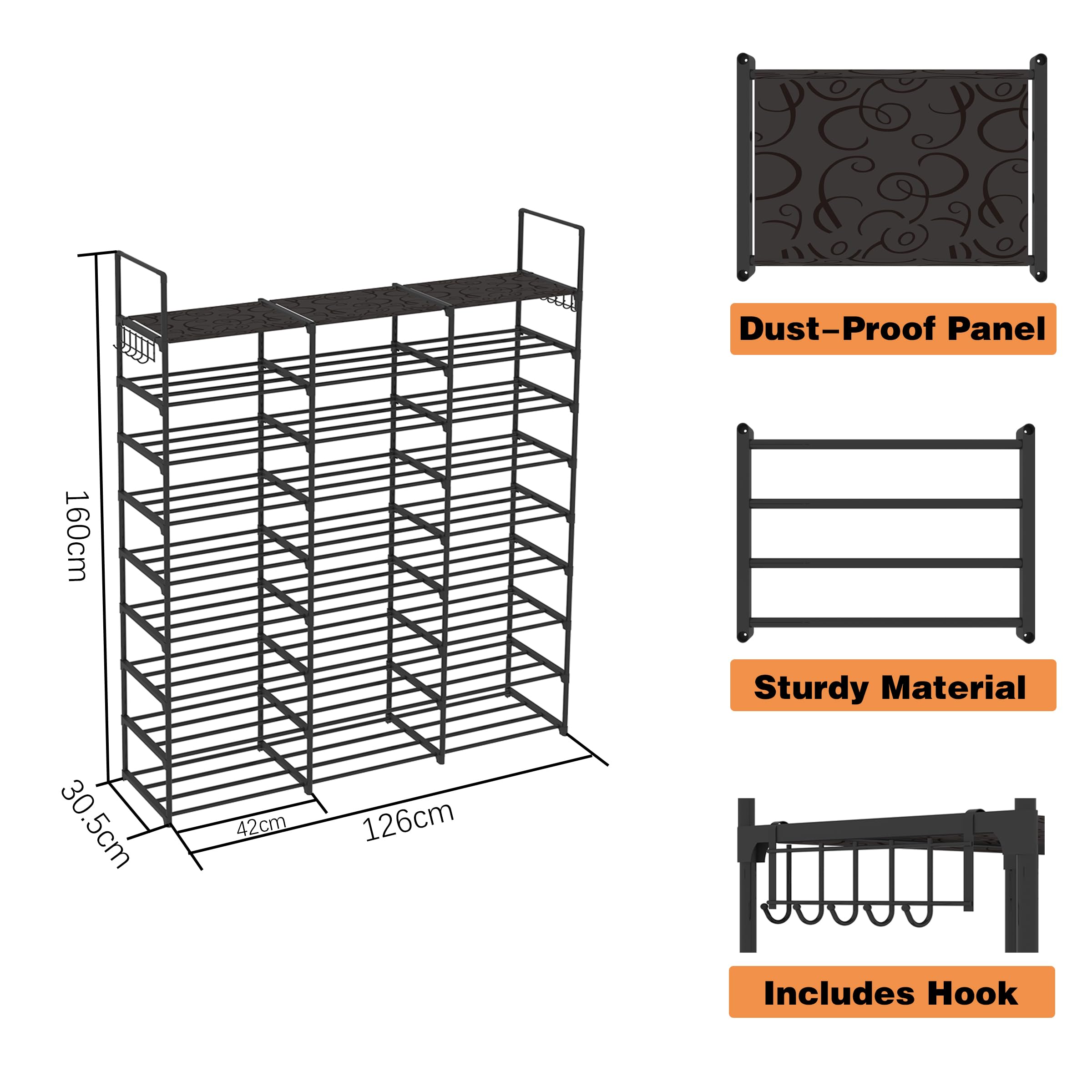 Lxvckly Shoe Rack, 9 Tiers Shoe Storage Organizer, Metal Tall Shoe Shelf Holds 54-60 works - Image 4