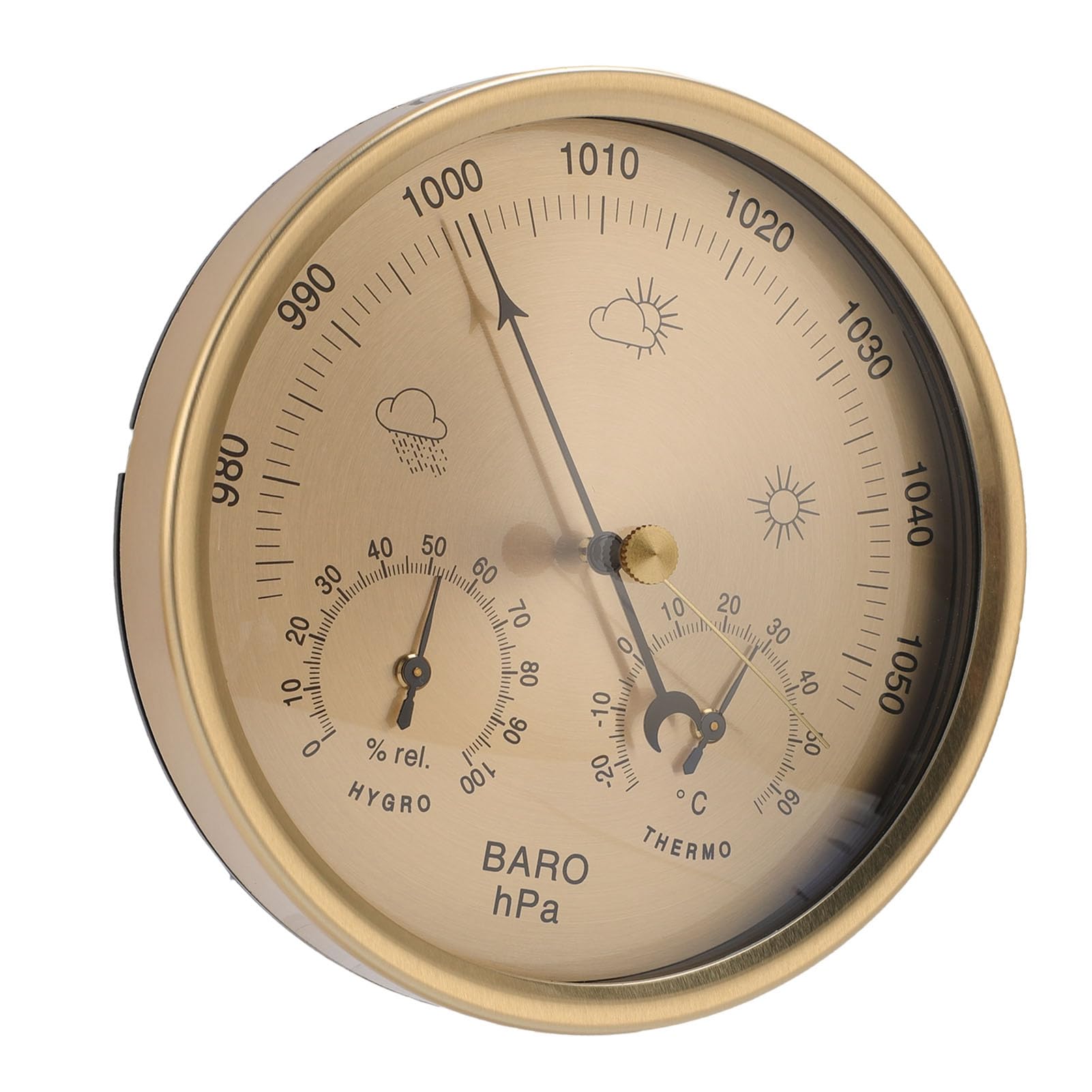 Stazione Meteorologica Barometrica 3 in 1, Misuratore di Temperatura Igrometro in Lega di Alluminio con Quadrante Dorato, Sospensione a Parete da 5,12 Pollici per Ufficio Domestico