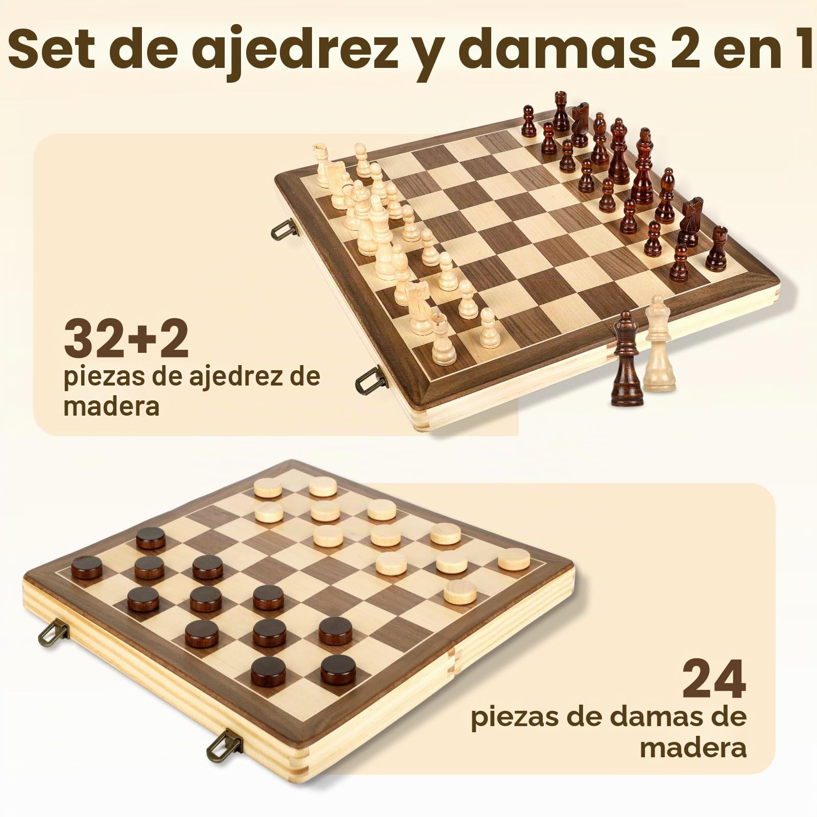 LEAP Juego de ajedrez magnético de madera de 15.5 pulgadas, tablero de ajedrez plegable de 3 pulgadas, piezas de ajedrez de altura King, ranuras de almacenamiento magnéticas superiores para