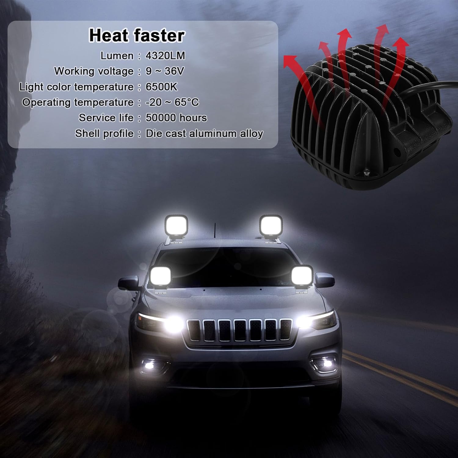 Kawell 48W LED Driving Light Add-On Fog Light 6000K Spotlight LED Light Pods IP67 Waterproof LED Work Light for Off Road Motorcycle ATV UTV 4X4 SUV Truck Tractor Boat