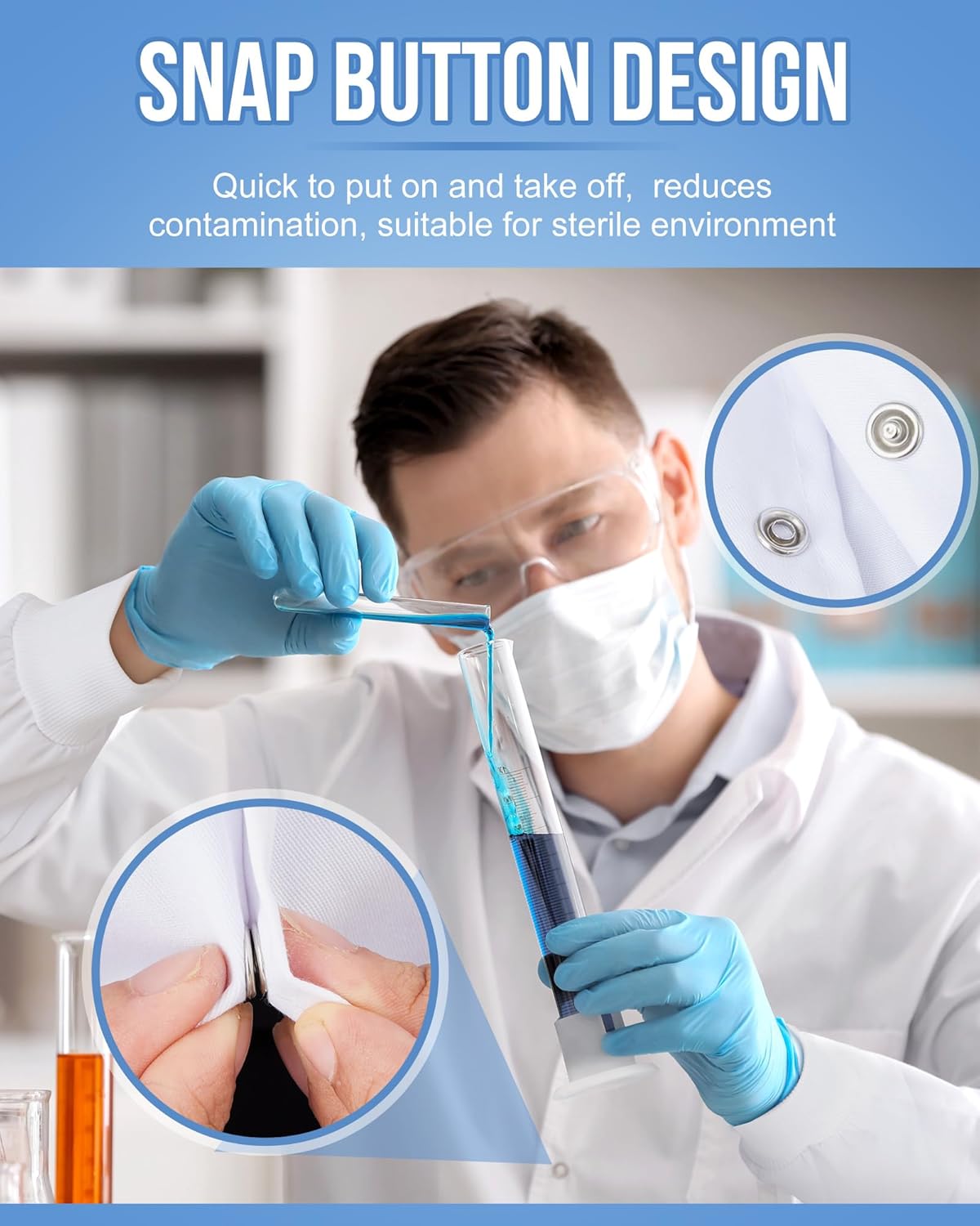 Lab Coats with Elastic Sleeve for Men Women Unisex White Long Doctor Coats Medical Lab Jacket for Doctor Nurse - Image 3