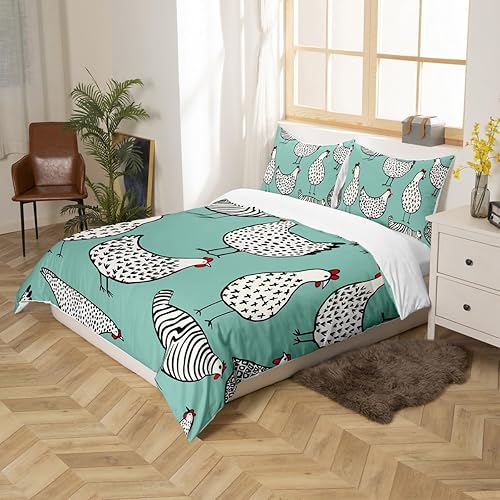 Miniatura 2 de Erosebridal Funda de edredón de pollo, funda de edredón de pollo de dibujos animados para niños y niñas, funda de edredón de animales de granja,