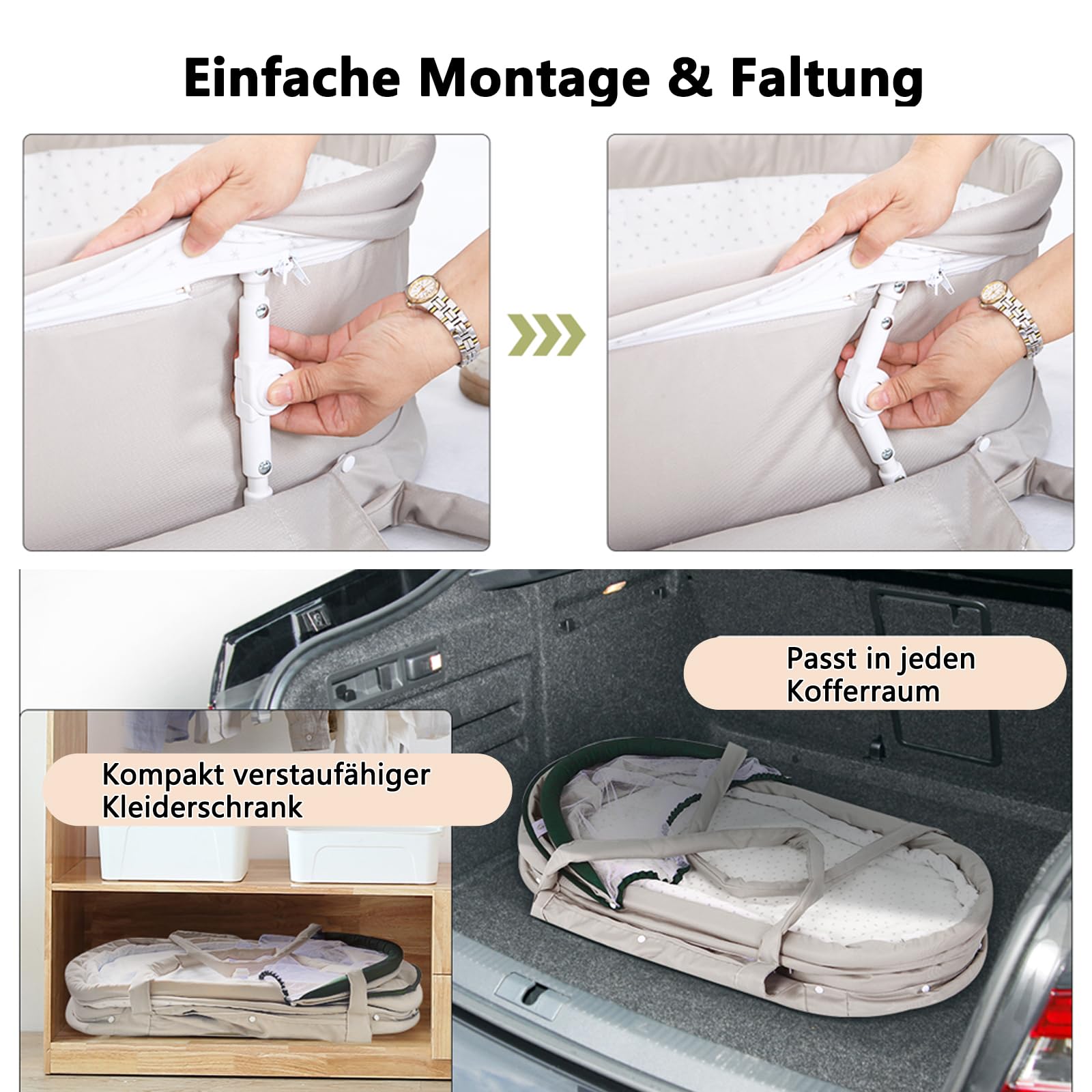 Cama de viaje para bebé con colchón, cuna de viaje portátil con mosquitera 2 en 1 para recién nacidos, color gris claro