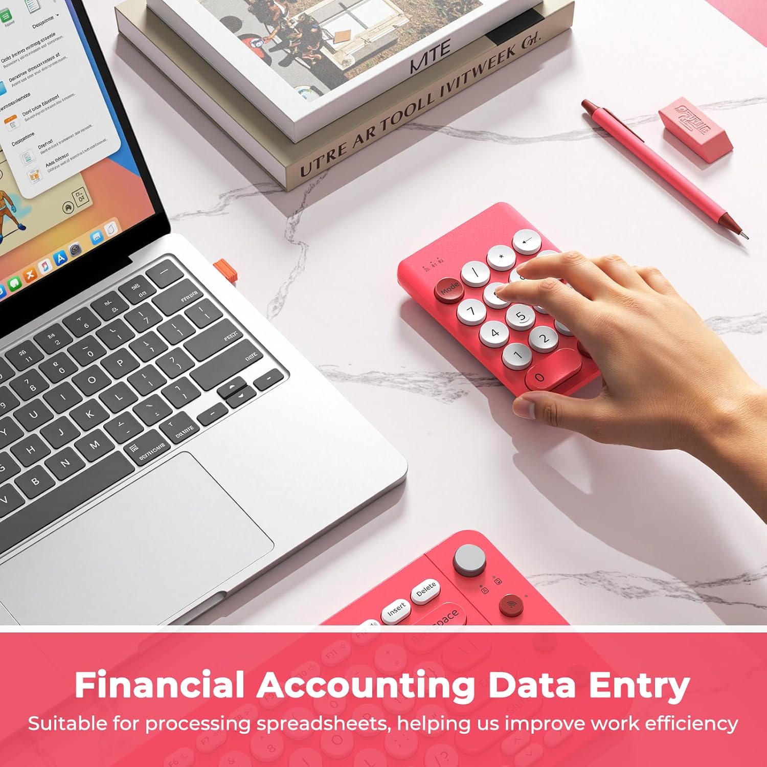 Wireless Split Keyboard, 2.4GHz/Bluetooth Wireless Ergonomic Keyboard with Separate Numeric Keypad, Mini Numeric Keypad for Accountants/Left-Handed User, Portable Travel Design