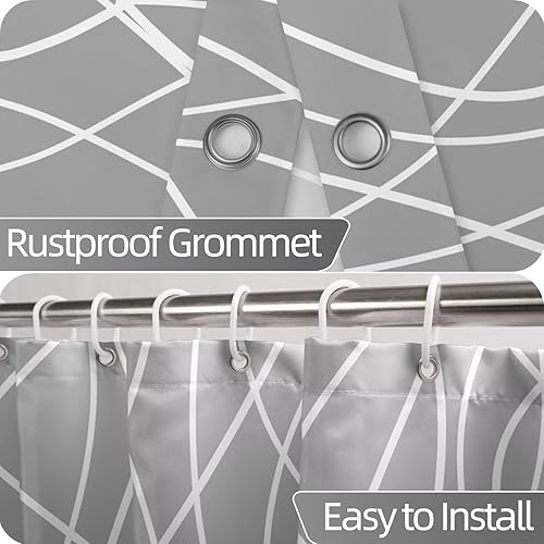 Miniatura 105 de Cortina de ducha pequeña a rayas gris claro degradado para baño, 36 x 72 pulgadas, juego de cortina de ducha geométrica para cabina de RV con Gris
