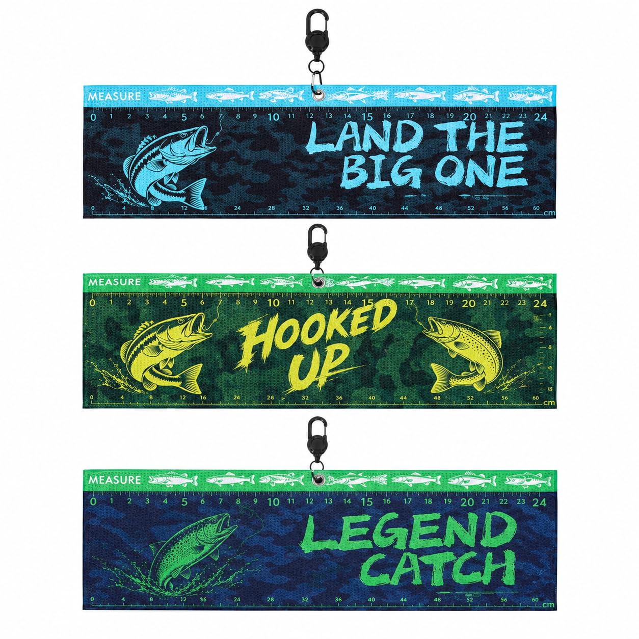 MRSUPP 3 Pack Fishing Towels 65x25cm Microfibre Waffle Camo Fish Ruler