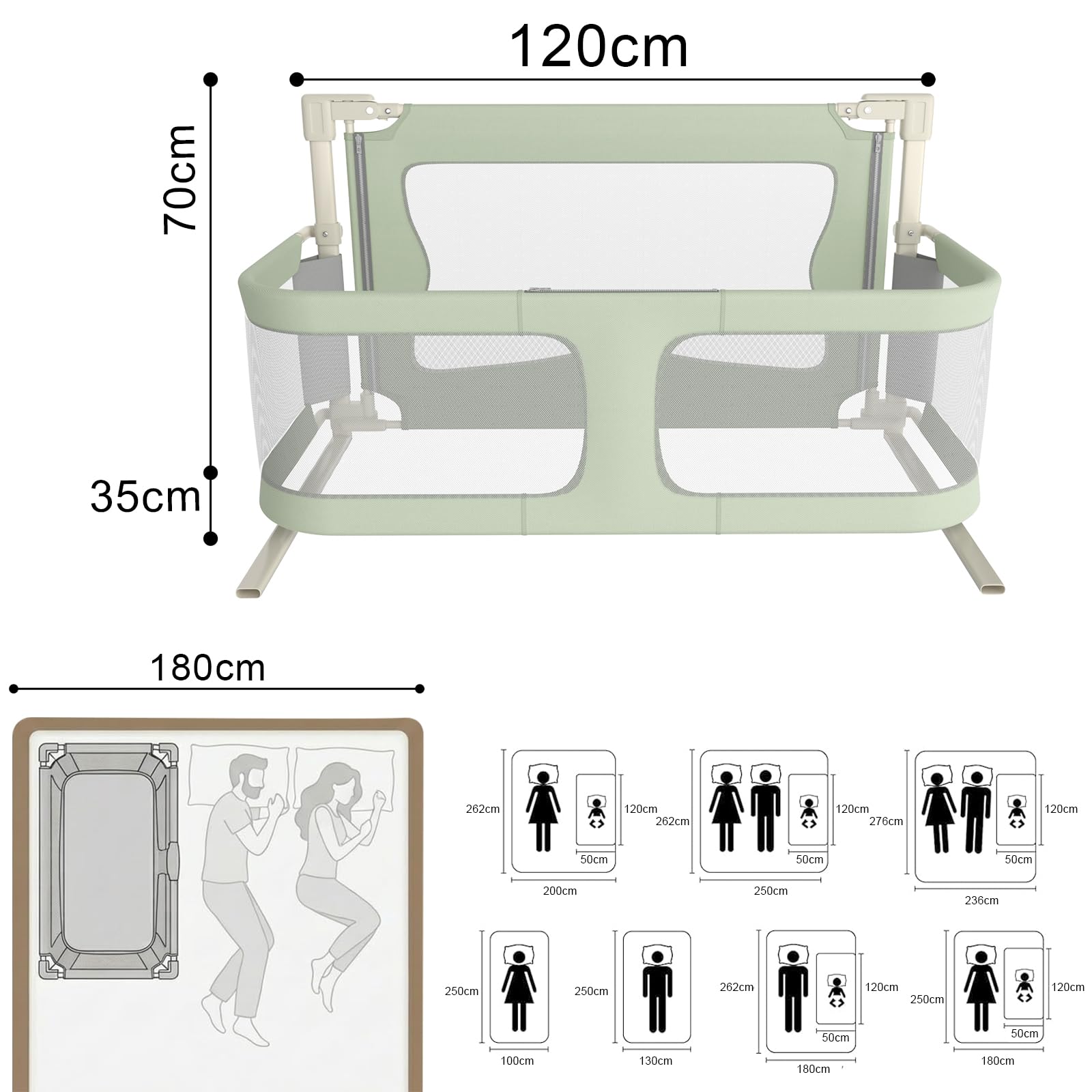 Kedia 1 reja para cama de bebé, valla plegable, riel de cama, barrera de protección para cama infantil para niños, protección contra caídas (verde-120 x 50 x 105 cm)