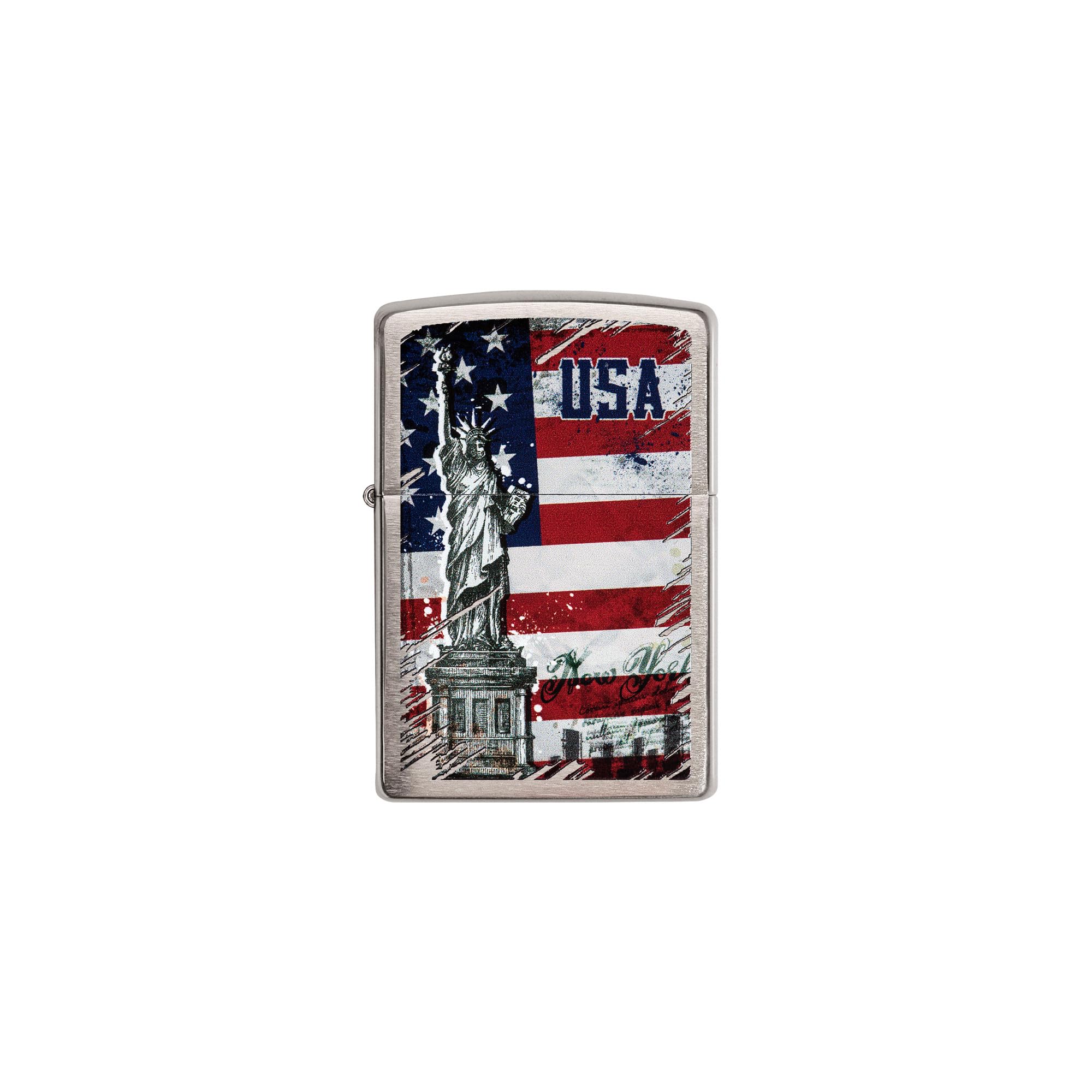 Zippo Briquet Tempête - Statue de la Liberté Drapeau - Chrome Brossé avec Color Image - Rechargeable - Réutilisable - Design Coupe-Vent - Coffret Cadeau Fabriqué aux États-Unis