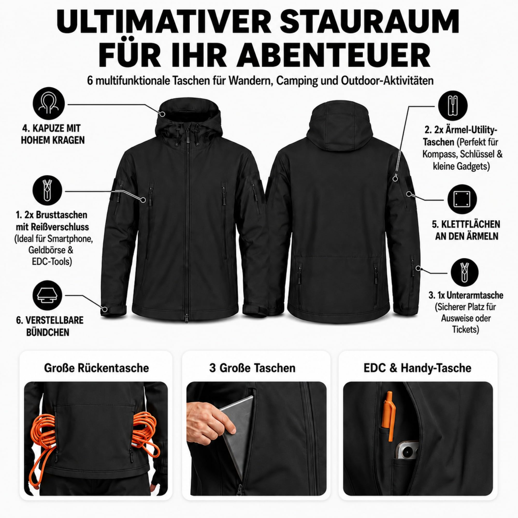 Taktische Jacke und Hose für Herren, Herren taktische Jacke und Herren taktische Hose, Militär Anzug Set für Airsoft, Paintball, Jagd, Wandern und Freizeit