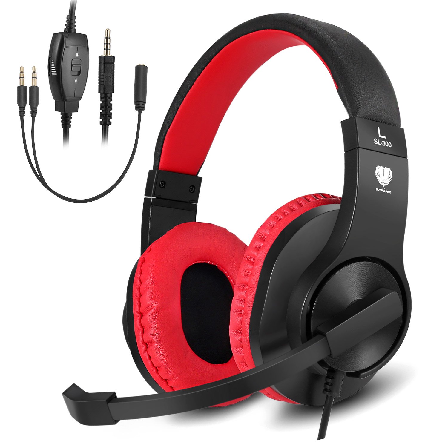 Gaming headset SL-300 with mic for PS4, Xbox one, PC, Computer, EZONE Noise Cancelling Over Ear Headphones with Microphone, Surround Sound, Volume Control, Soft Memory Earmuffs (Red)